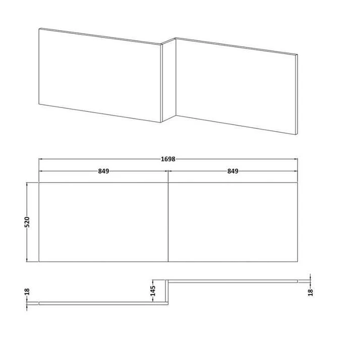Square 1700mm L-Shaped Shower Bath MFC Front Panel - White - Image 3