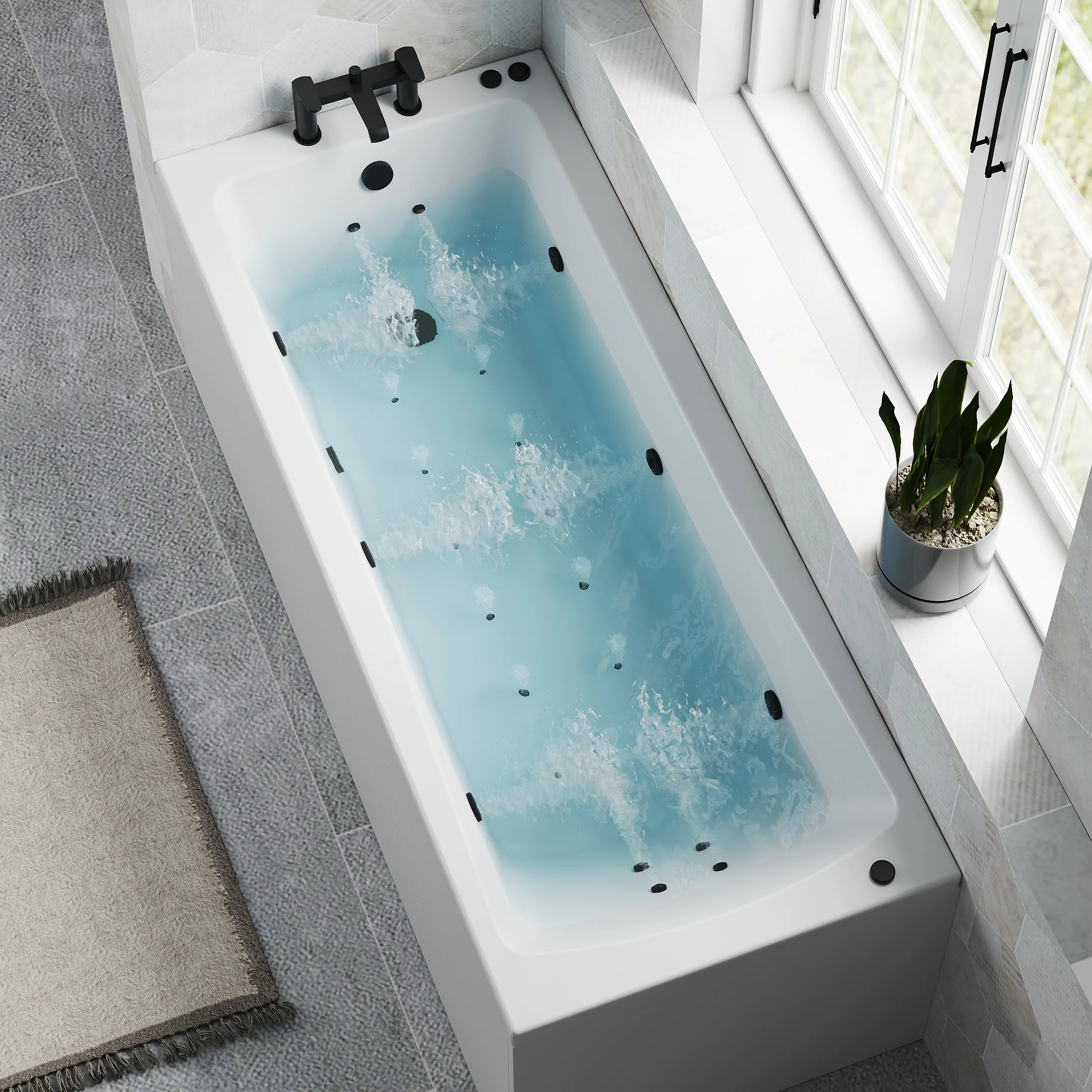 Square Single Ended Whirlpool Hydrotherapy SPA Bath 1600 x 700mm - Image 2