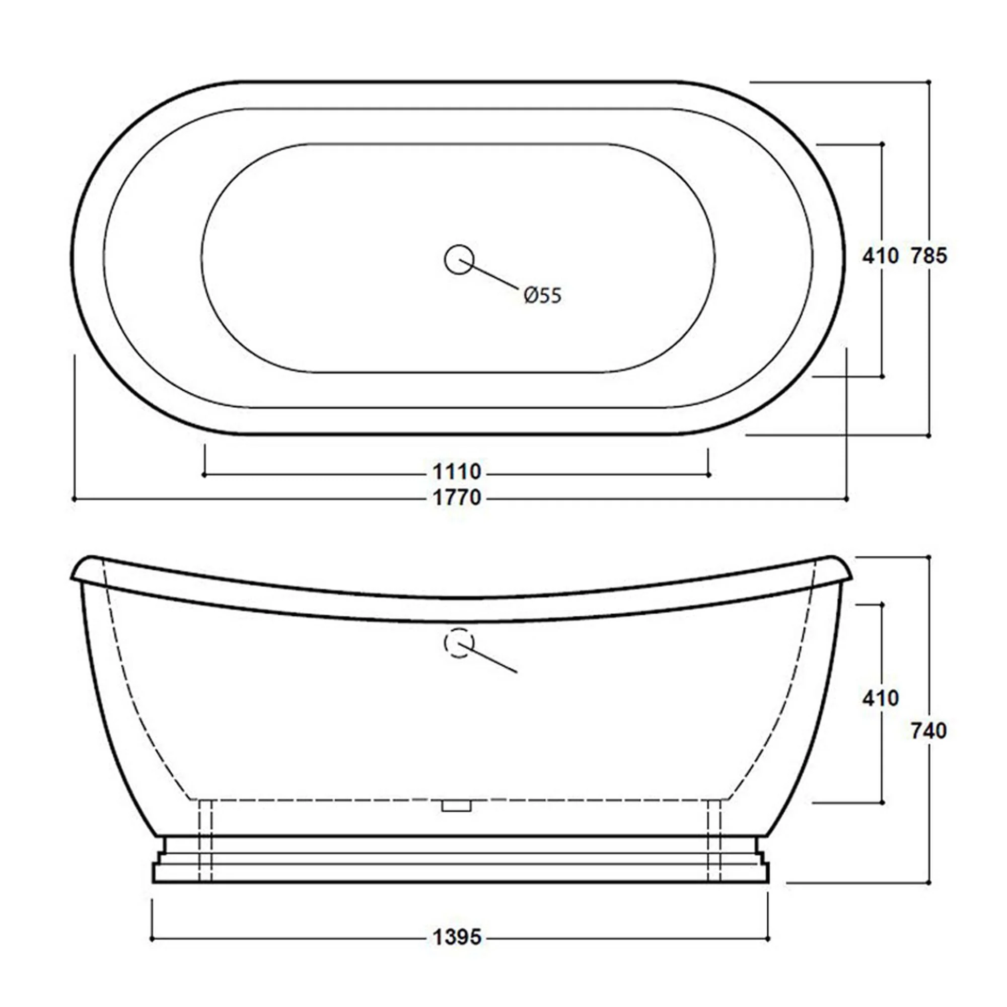 Synergy Boat Traditional White Freestanding Bath 1770mm - White - Image 3