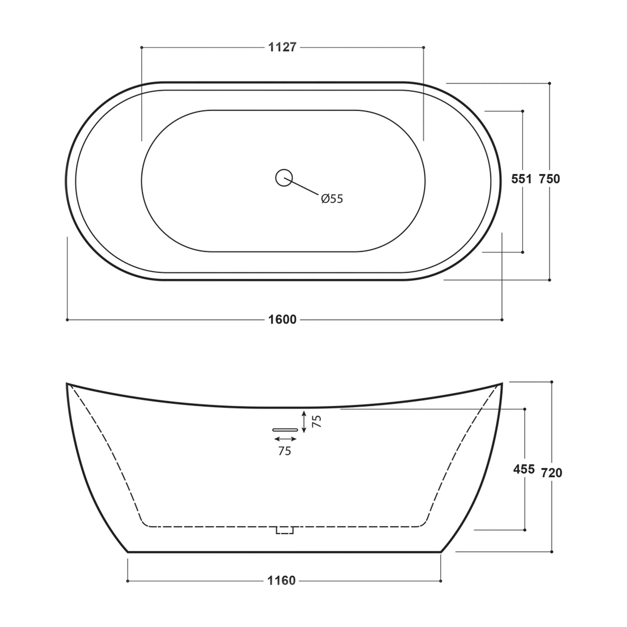 Synergy Bolsena Modern Double Ended Freestanding Bath 1600mm - White - Image 3