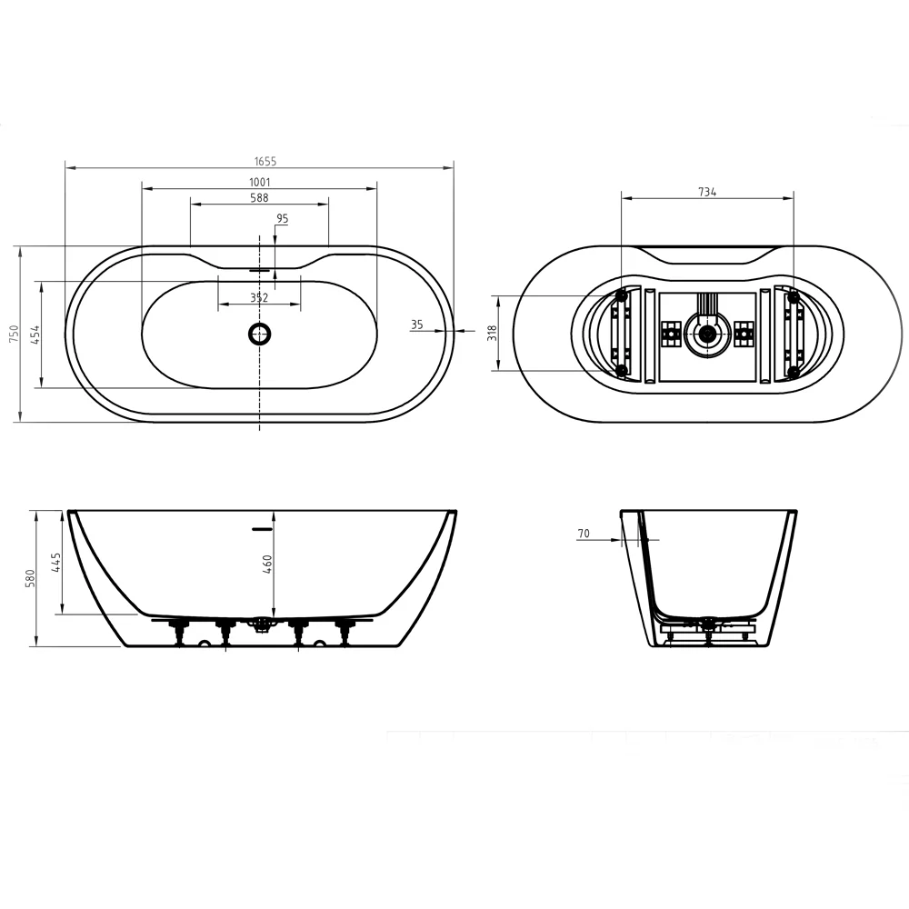 Synergy San Marlo Black Double Ended Bath 1655mm - Black - Image 3