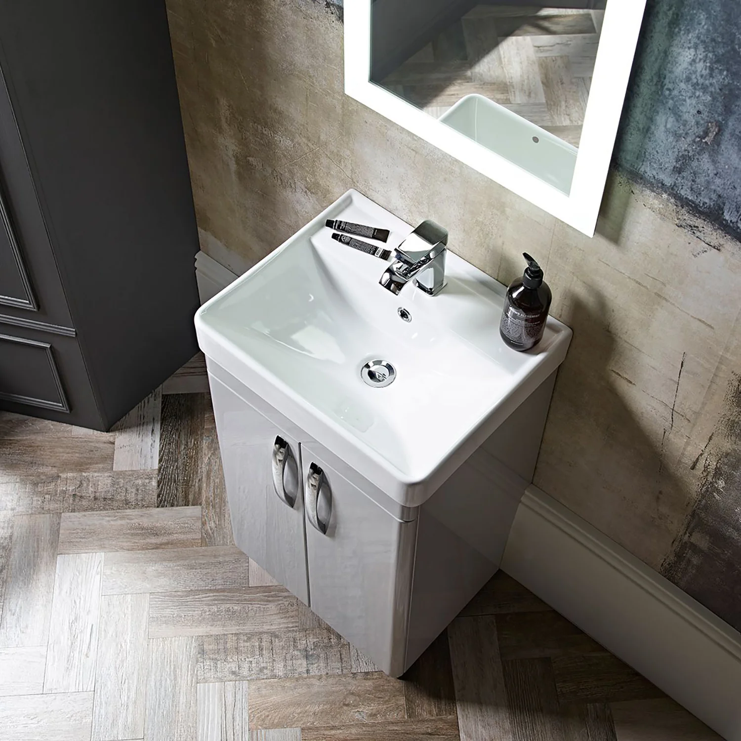 Tavistock Compass 500mm Vanity Unit & Basin - Light Grey Gloss - Image 2