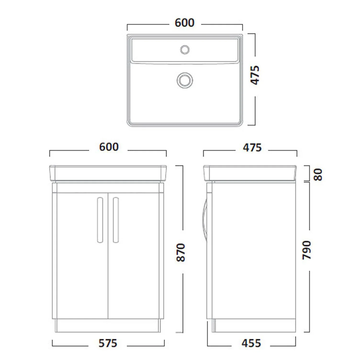 Tavistock Compass 600mm Vanity Unit & Basin - White Gloss - Image 4