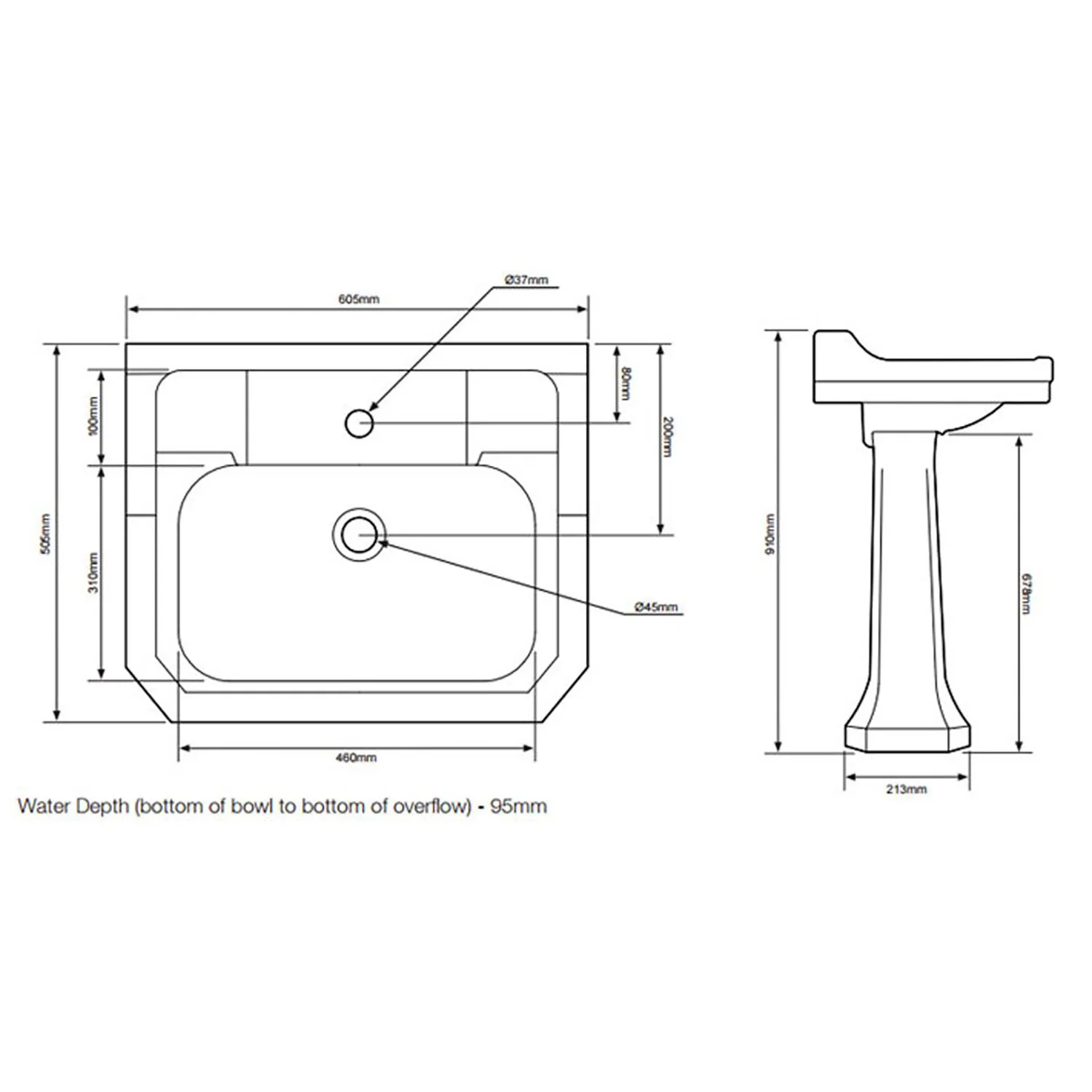 Tavistock Vitoria 605mm 1 Tap Hole Basin & Pedestal - Image 4