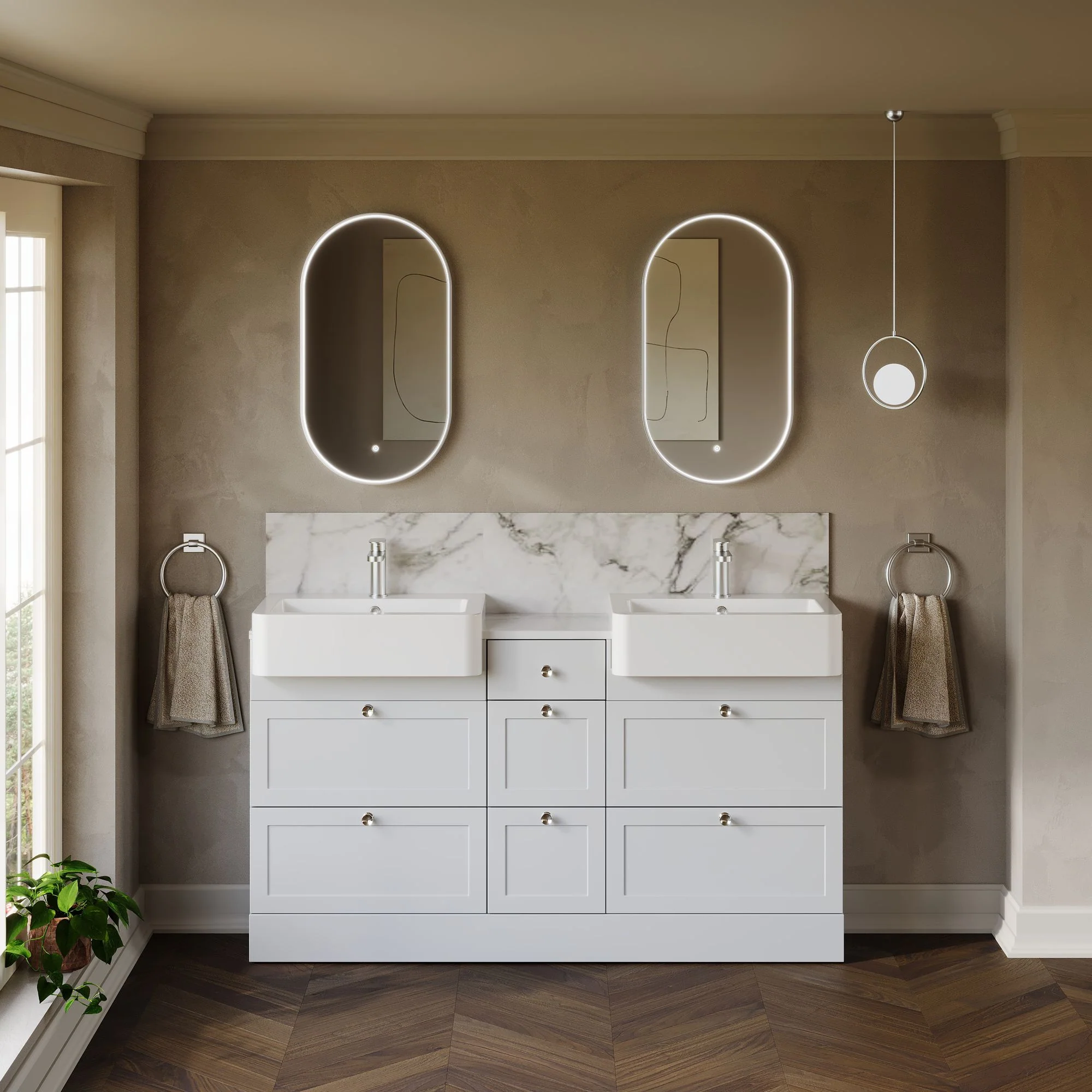 Thaxton 1500mm 7-Drawer Double Basin Vanity Unit - Matt White - Image 2