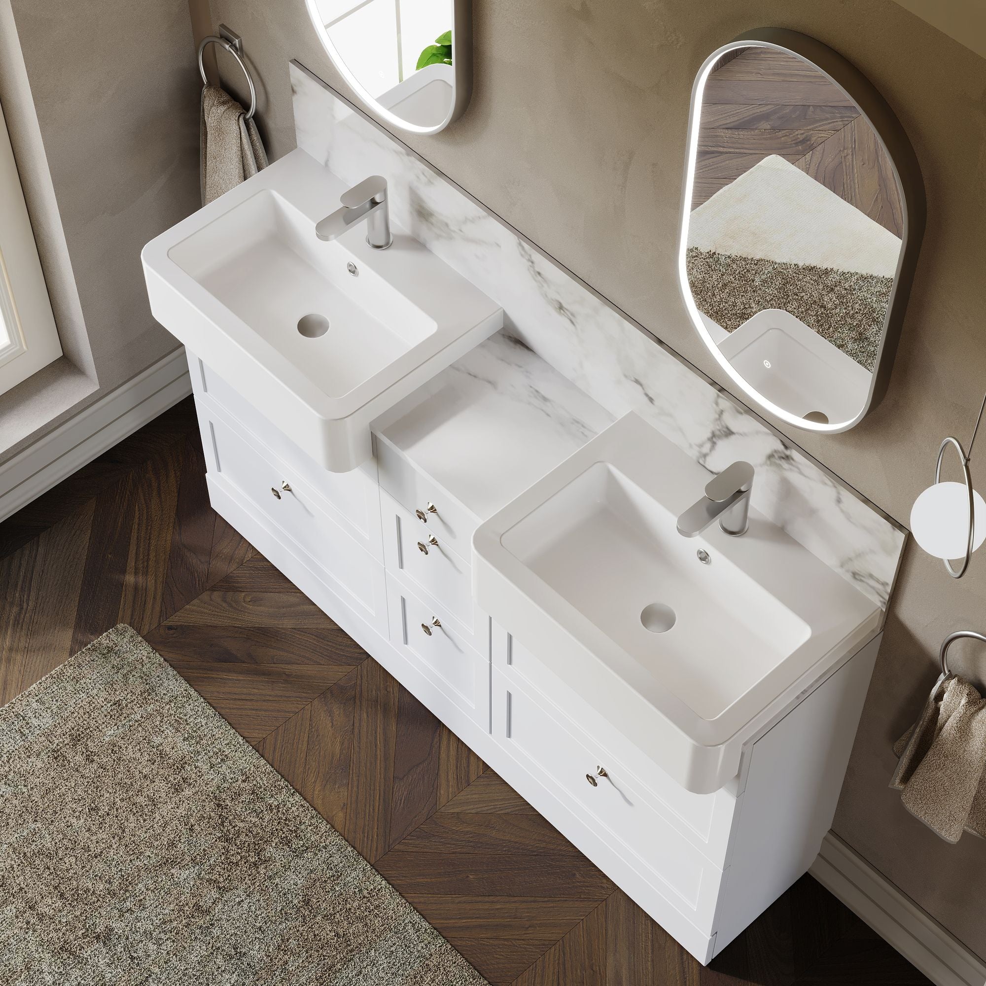 Thaxton 1500mm 7-Drawer Double Basin Vanity Unit - Matt White - Image 3