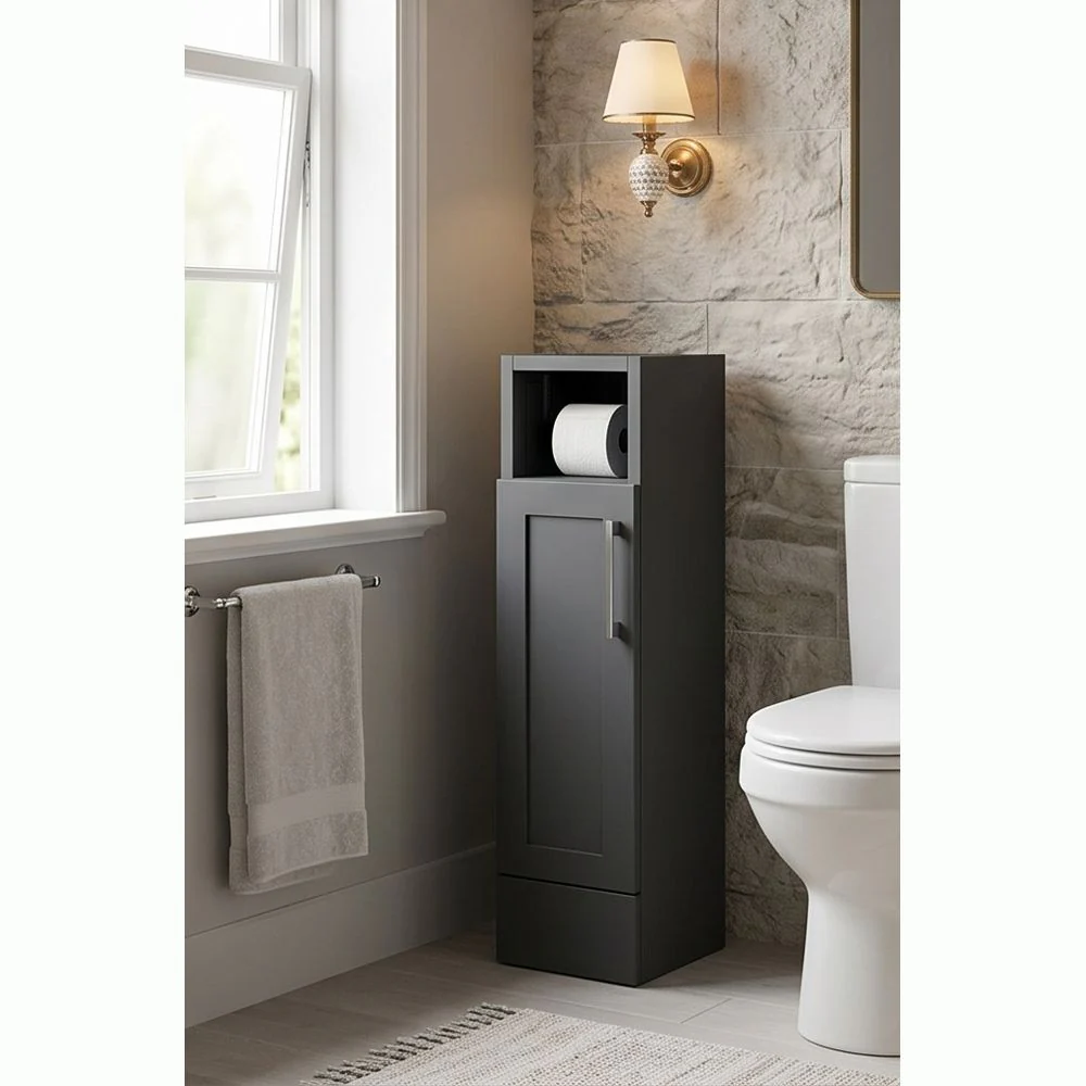 Thaxton Floor Standing 200mm Toilet Roll Unit (235 Compact Depth) - Soft Black - Image 3