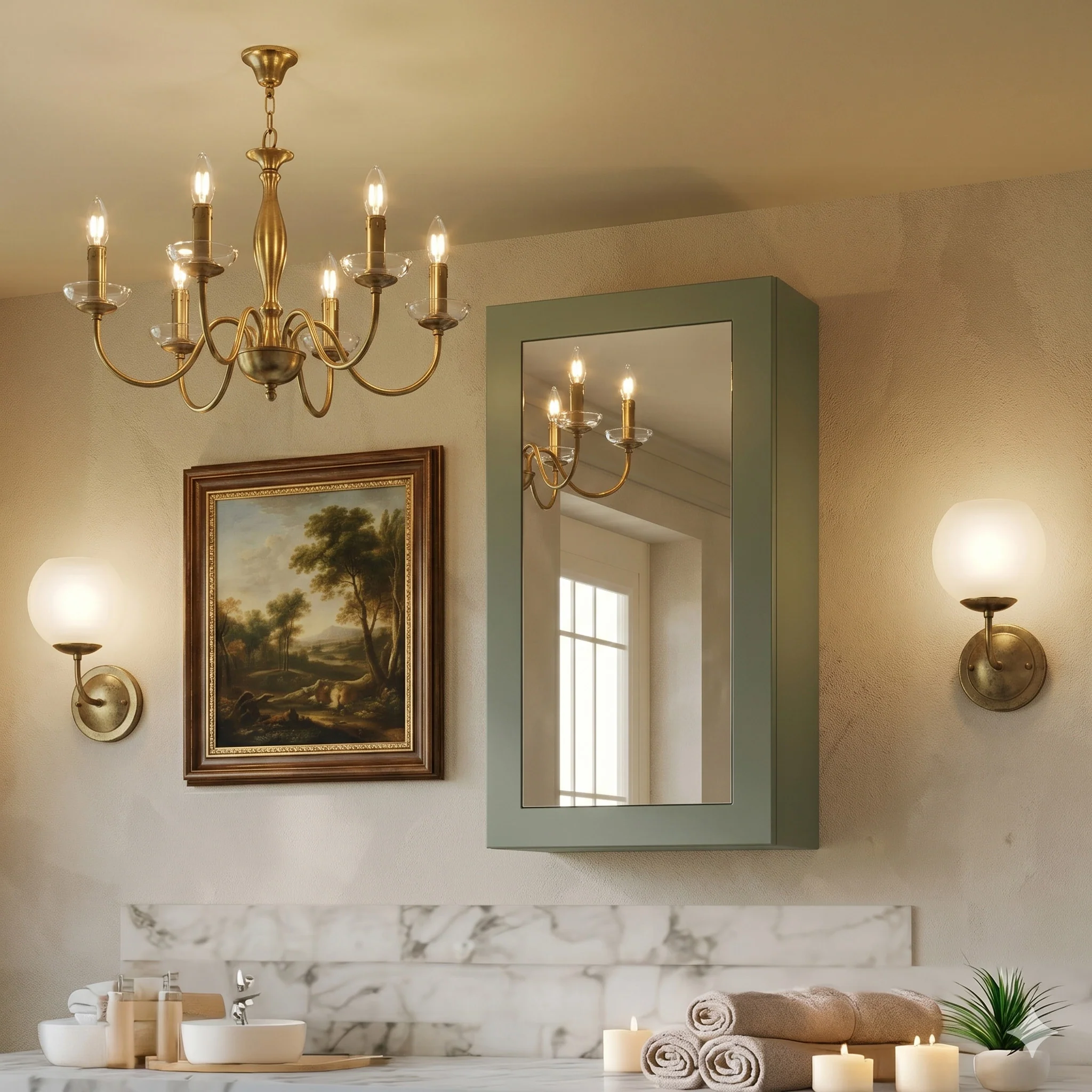 Thaxton Mirror Cabinet 400mm Mirror Cabinet (180 Depth) - Fern Green