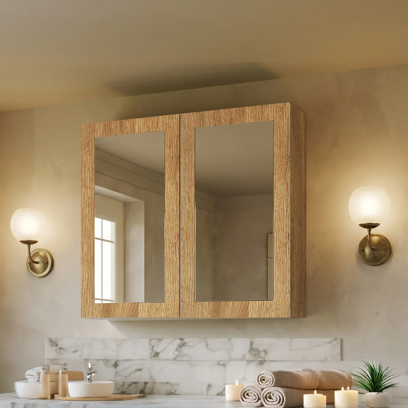 Thaxton Mirror Cabinet 600mm Mirror Cabinet 50/50 (180 Depth) - Autumn Oak