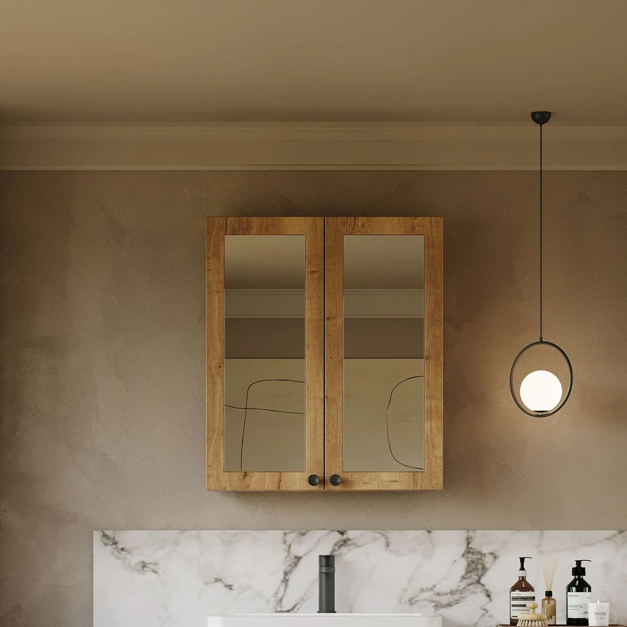 Thaxton Mirror Cabinet 600mm Mirror Cabinet 50/50 (180 Depth) - Autumn Oak - Image 2