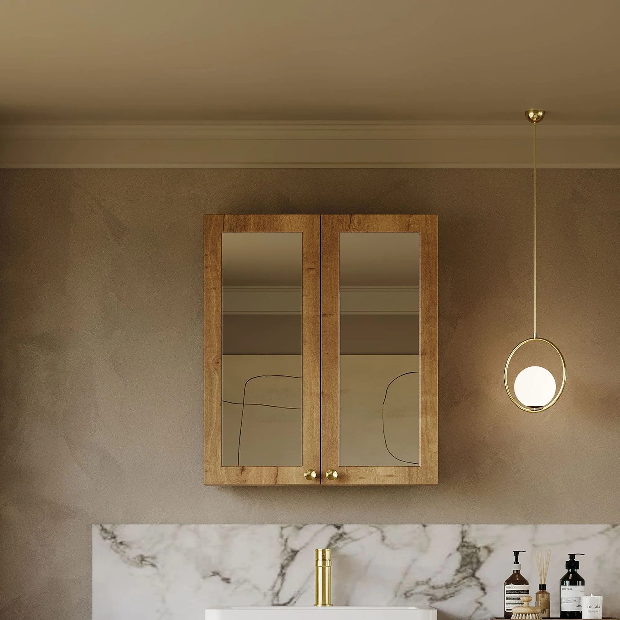 Thaxton Mirror Cabinet 600mm Mirror Cabinet 50/50 (180 Depth) - Autumn Oak - Image 3
