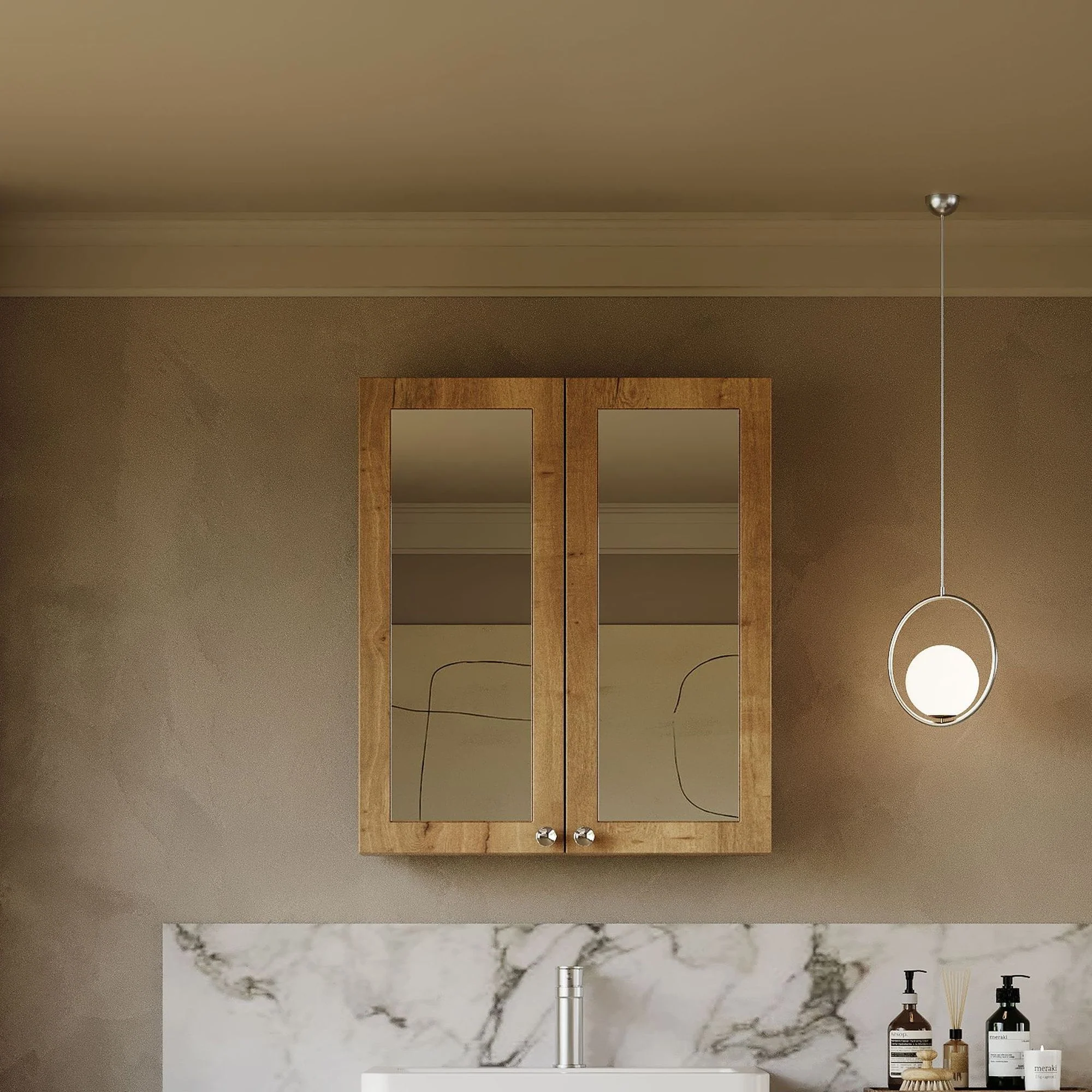 Thaxton Mirror Cabinet 600mm Mirror Cabinet 50/50 (180 Depth) - Autumn Oak - Image 4