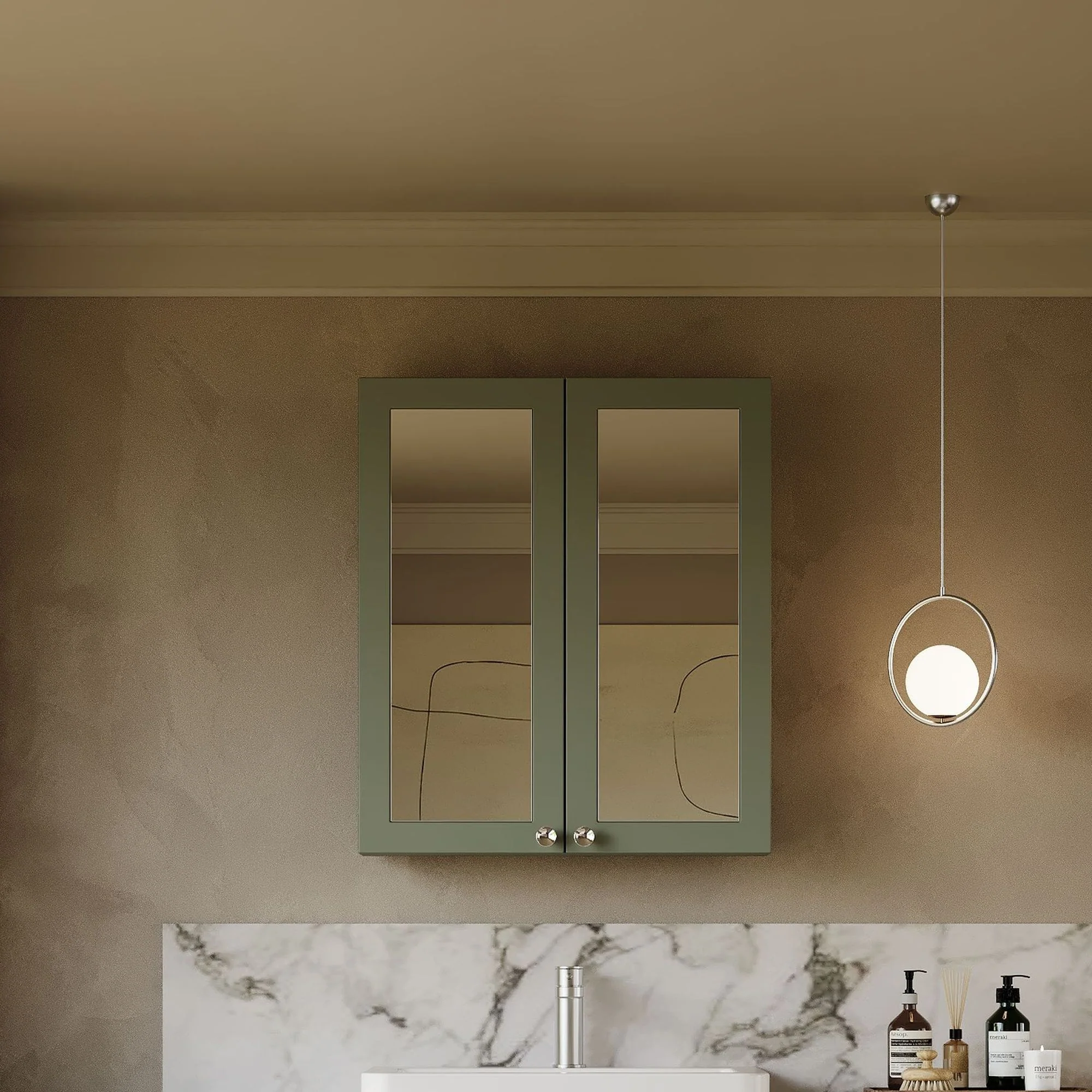 Thaxton Mirror Cabinet 600mm Mirror Cabinet 50/50 (180 Depth) - Fern Green - Image 3