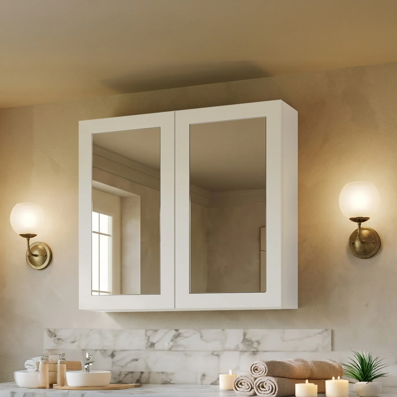 Thaxton Mirror Cabinet 600mm Mirror Cabinet 50/50 (180 Depth) - Matt White