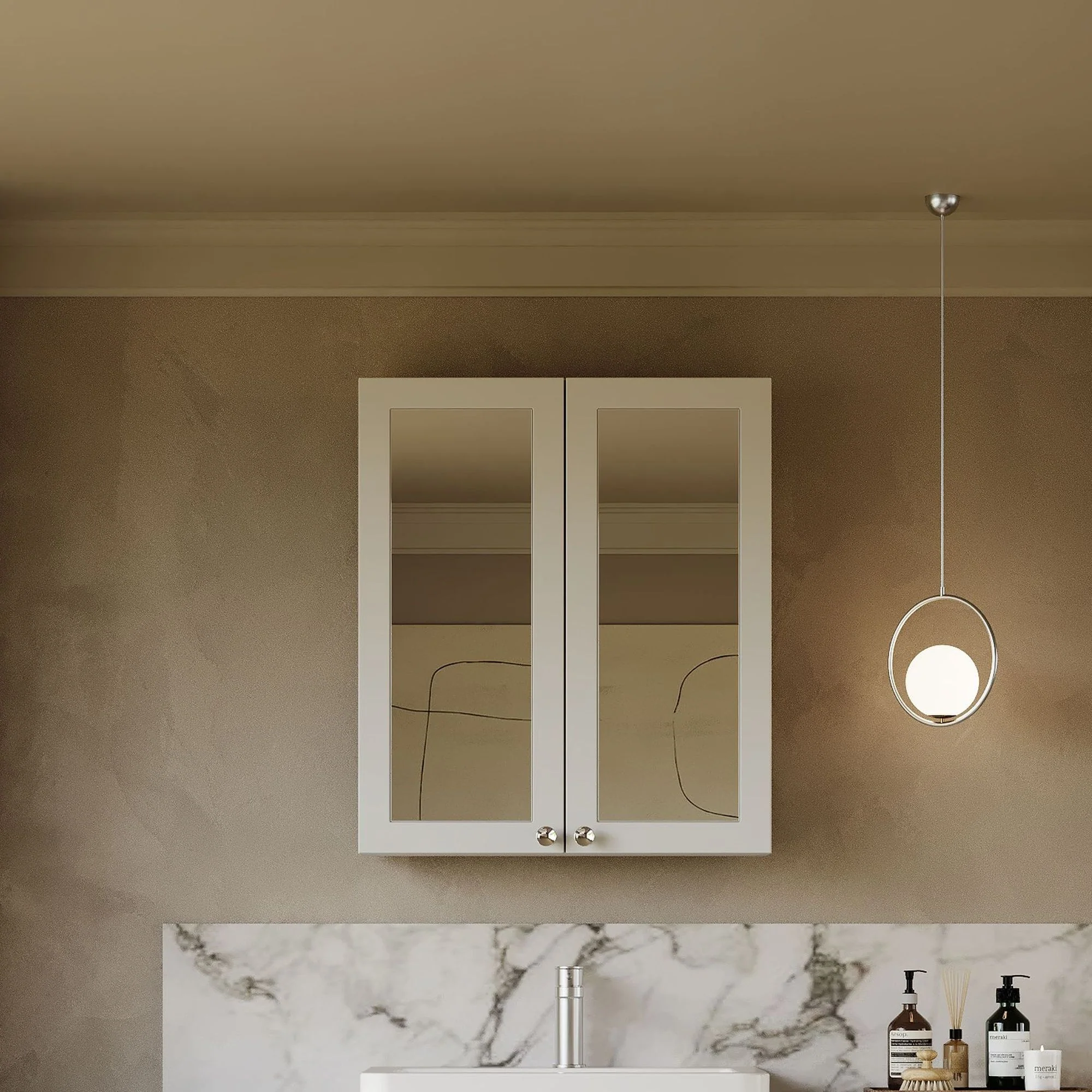 Thaxton Mirror Cabinet 600mm Mirror Cabinet 50/50 (180 Depth) - Matt White - Image 3