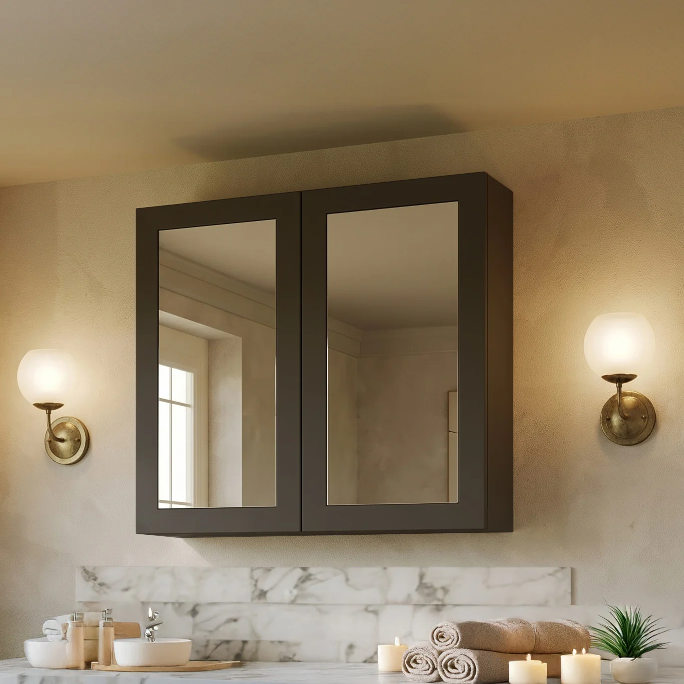 Thaxton Mirror Cabinet 600mm Mirror Cabinet 50/50 (180 Depth) - Soft Black
