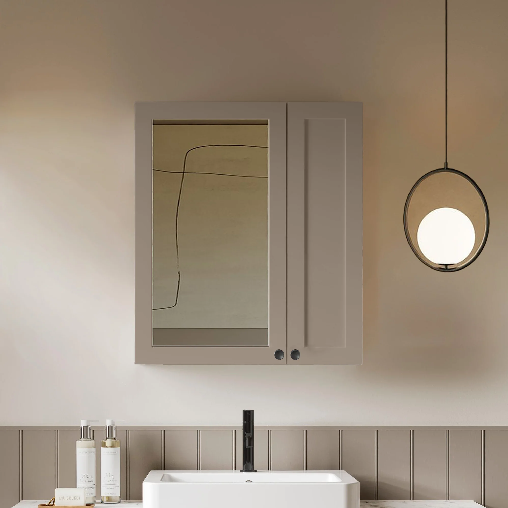 Thaxton Wall Hung 200mm 1-Door Wall Cabinet (180 Depth) - Pebble Grey - Image 4