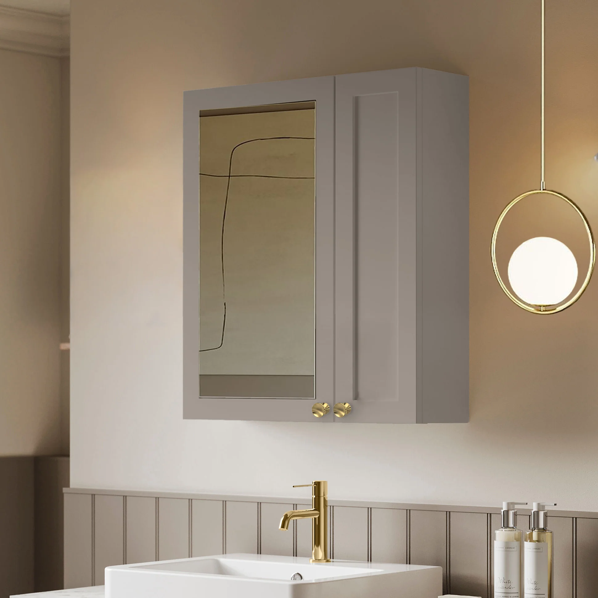 Thaxton Wall Hung 200mm 1-Door Wall Cabinet (180 Depth) - Pebble Grey - Image 6