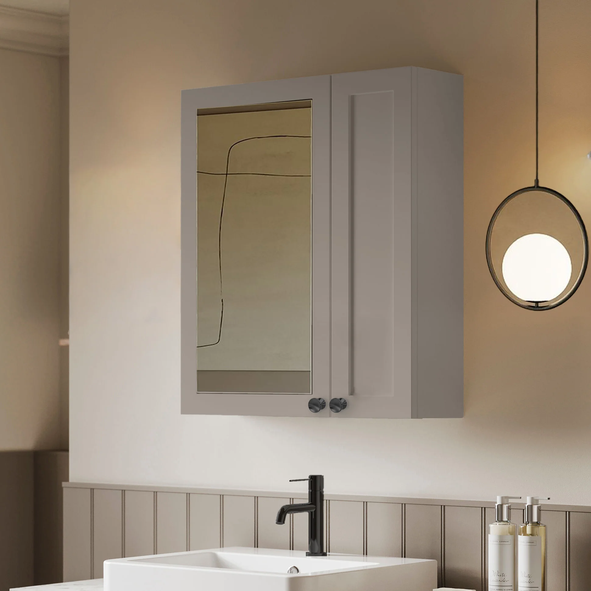 Thaxton Wall Hung 200mm 1-Door Wall Cabinet (180 Depth) - Pebble Grey - Image 7