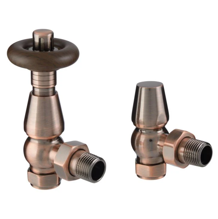 Chelsea Antique Copper Thermostatic Radiator Round Valves with 130mm Pipe Sleeves - Angled - Image 3