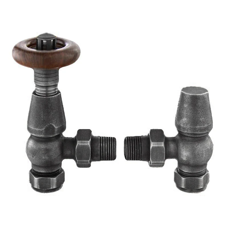 Thermostatic Chelsea Radiator Valve & Lockshield Sets (Pair) | Angled - Pewter