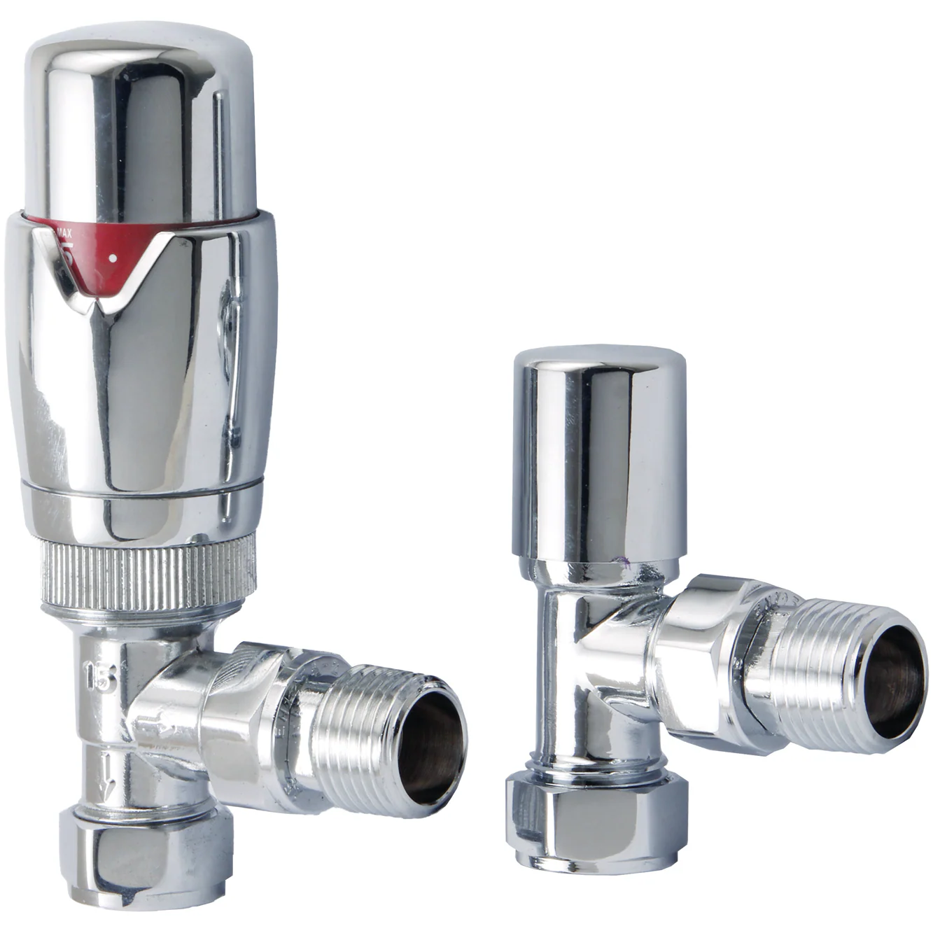 Thermostatic Radiator Valve & Lockshield Sets (Pair) | Angled - Chrome