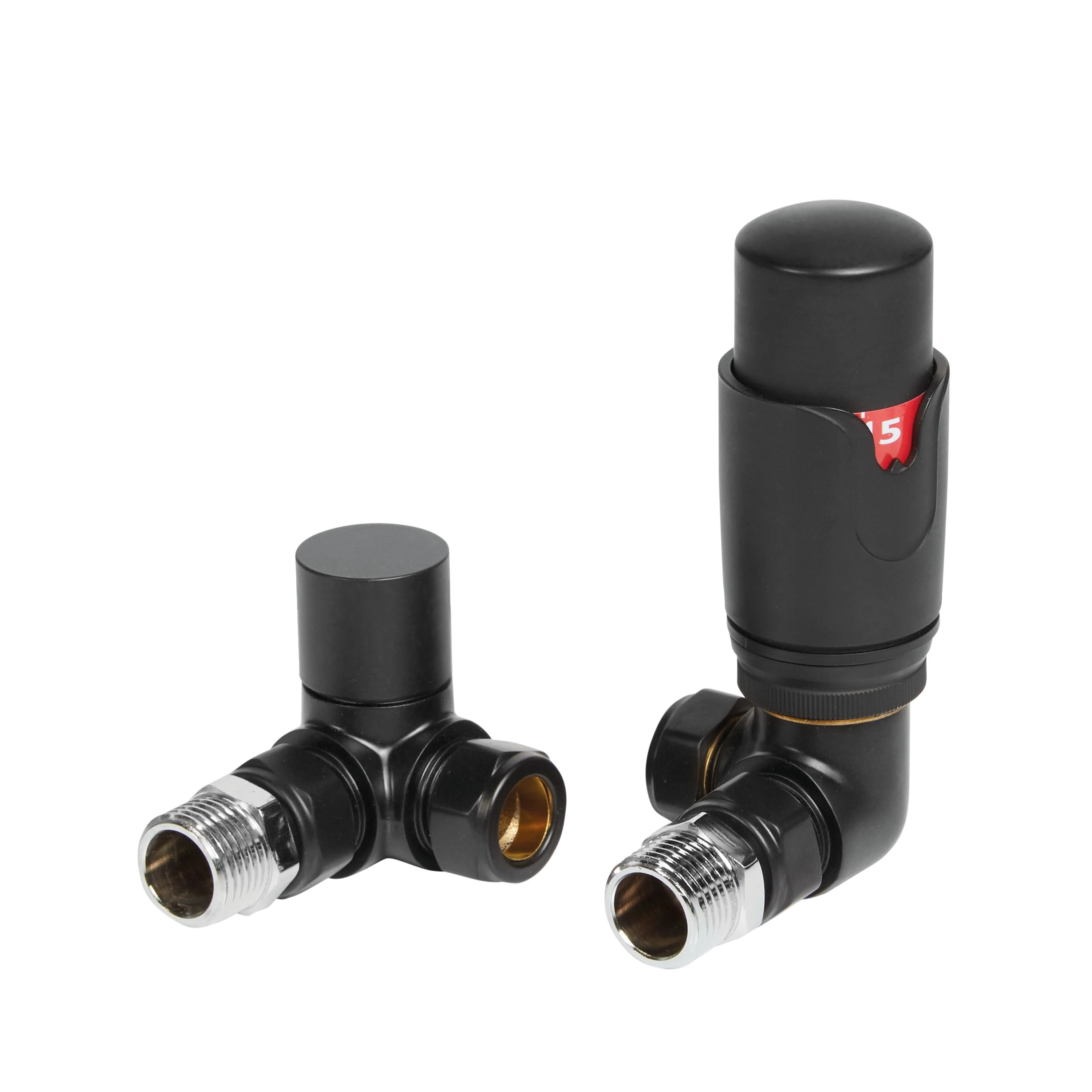 Thermostatic Radiator Valve & Lockshield Sets (Pair) | Corner - Black