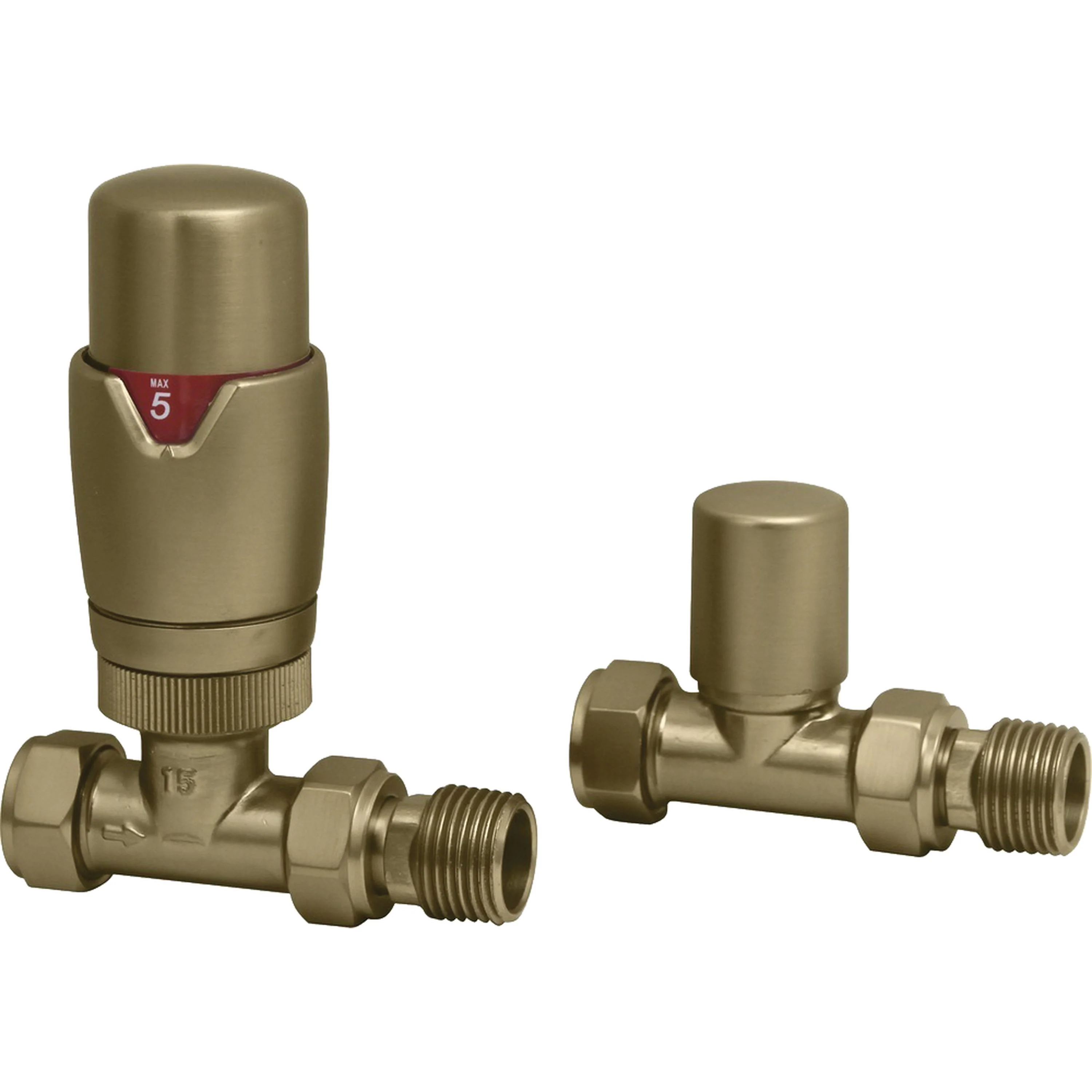 Thermostatic Radiator Valve & Lockshield Sets (Pair) | Straight - Brushed Brass