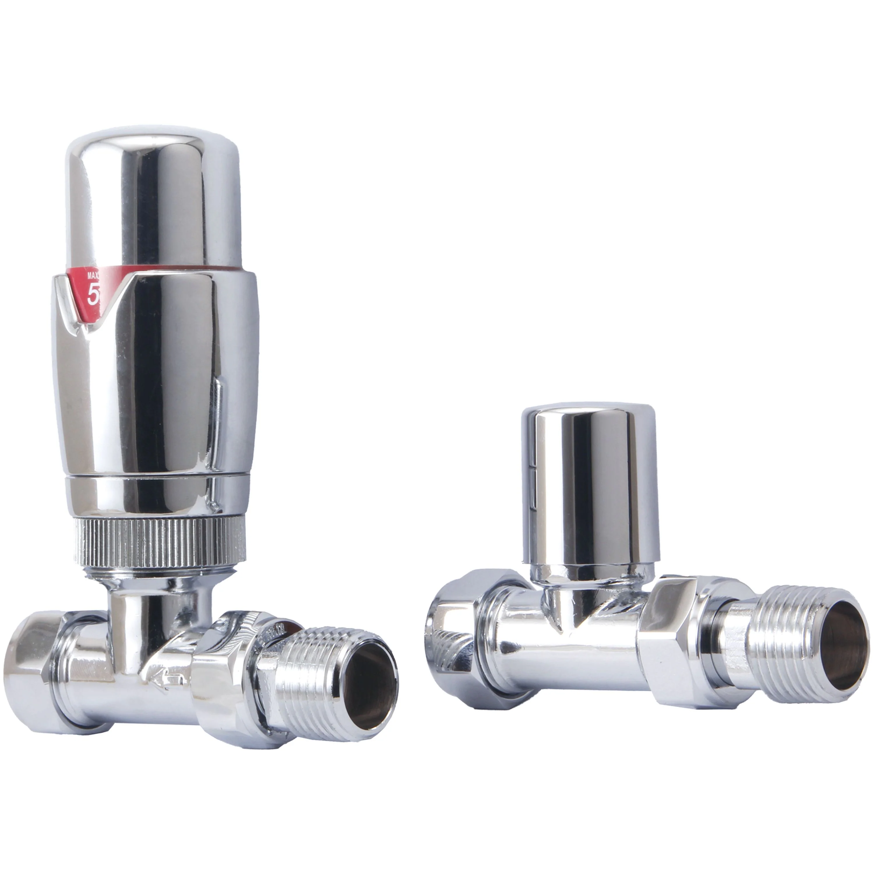 Thermostatic Radiator Valve & Lockshield Sets (Pair) | Straight - Chrome