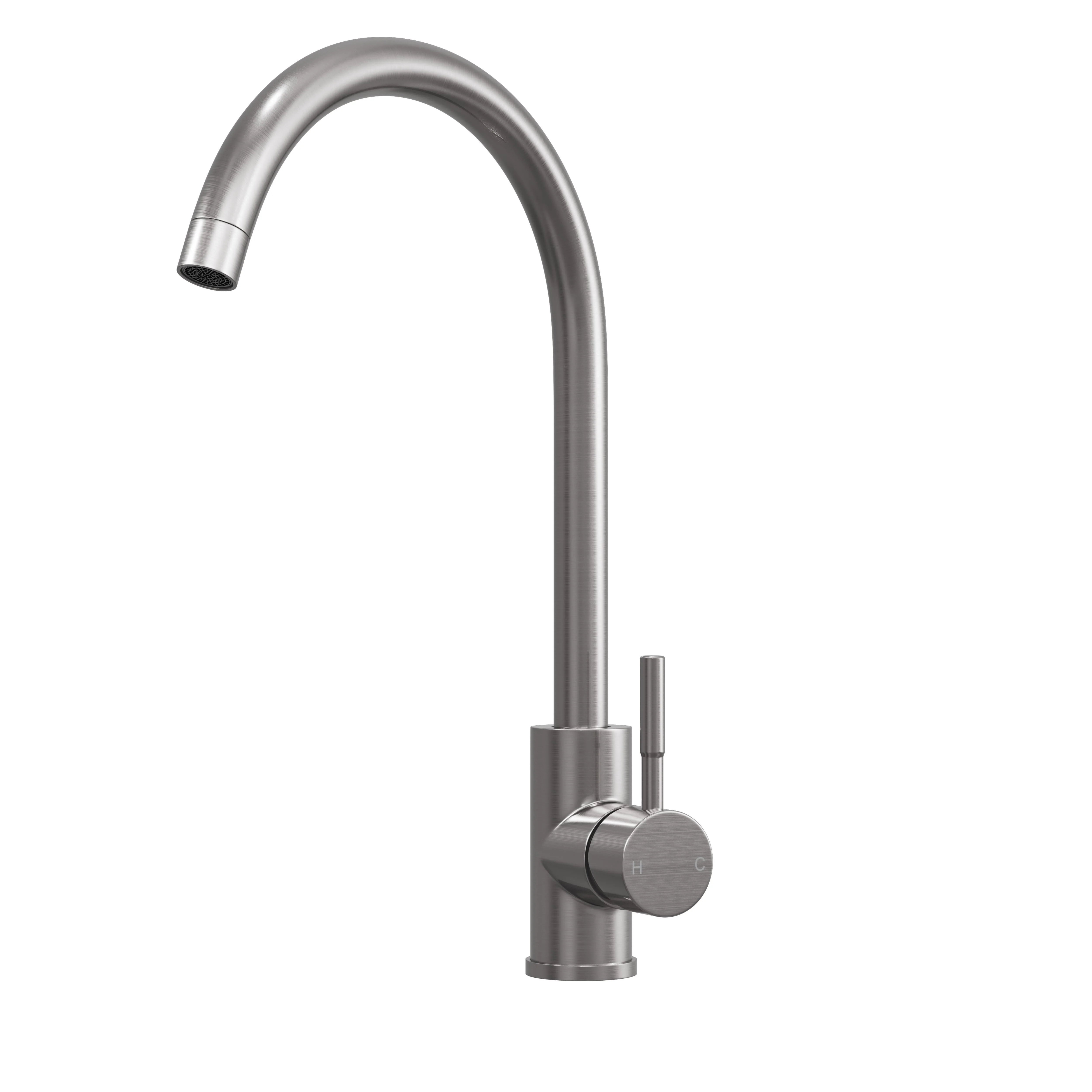 Top Fix Brushed Steel Swan Kitchen Tap