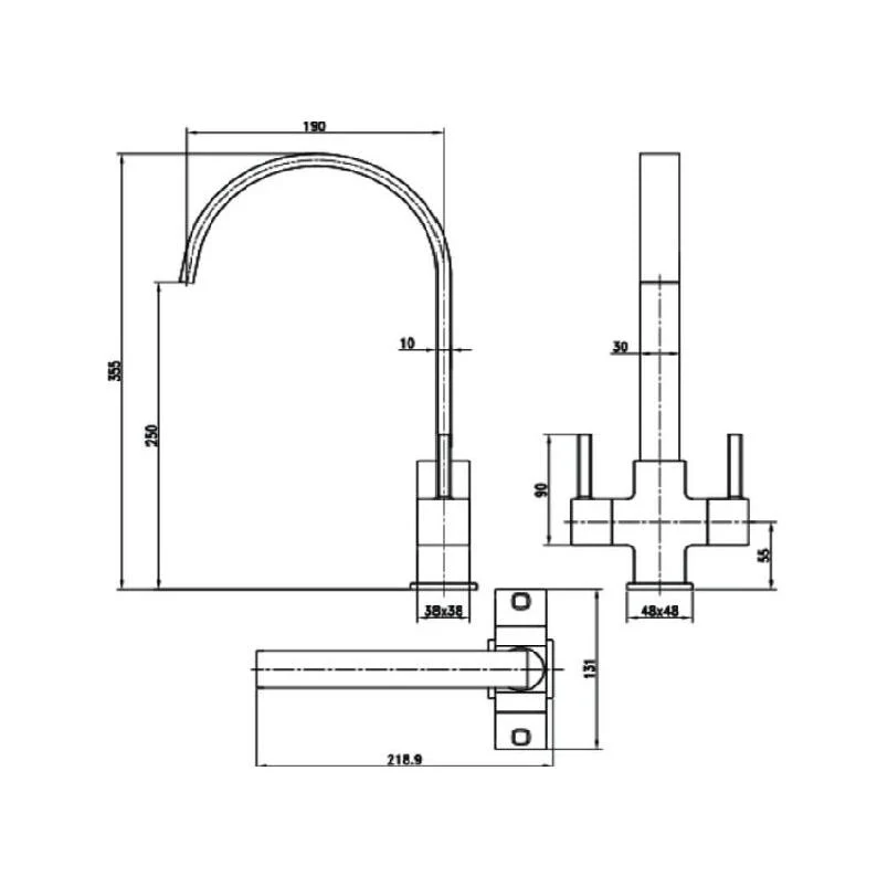 Tre Mercati Winston Black Modern Deck Mounted Mono Sink Mixer Tap - Image 2