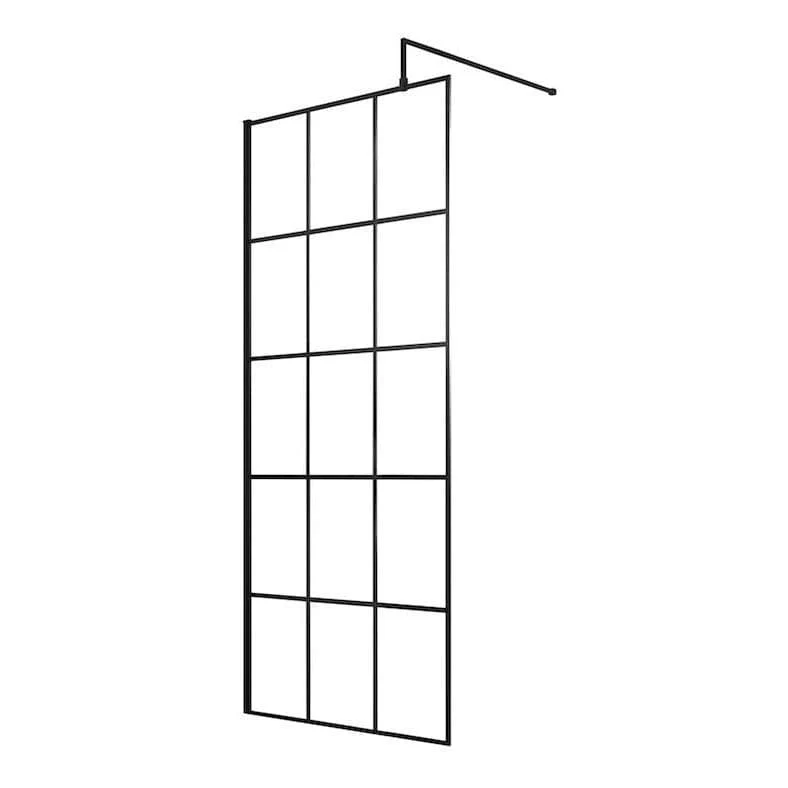 Trieste 1950 x 900mm Matt Black Grid Wetroom Screen with Support Bar - 8mm Glass - Image 3