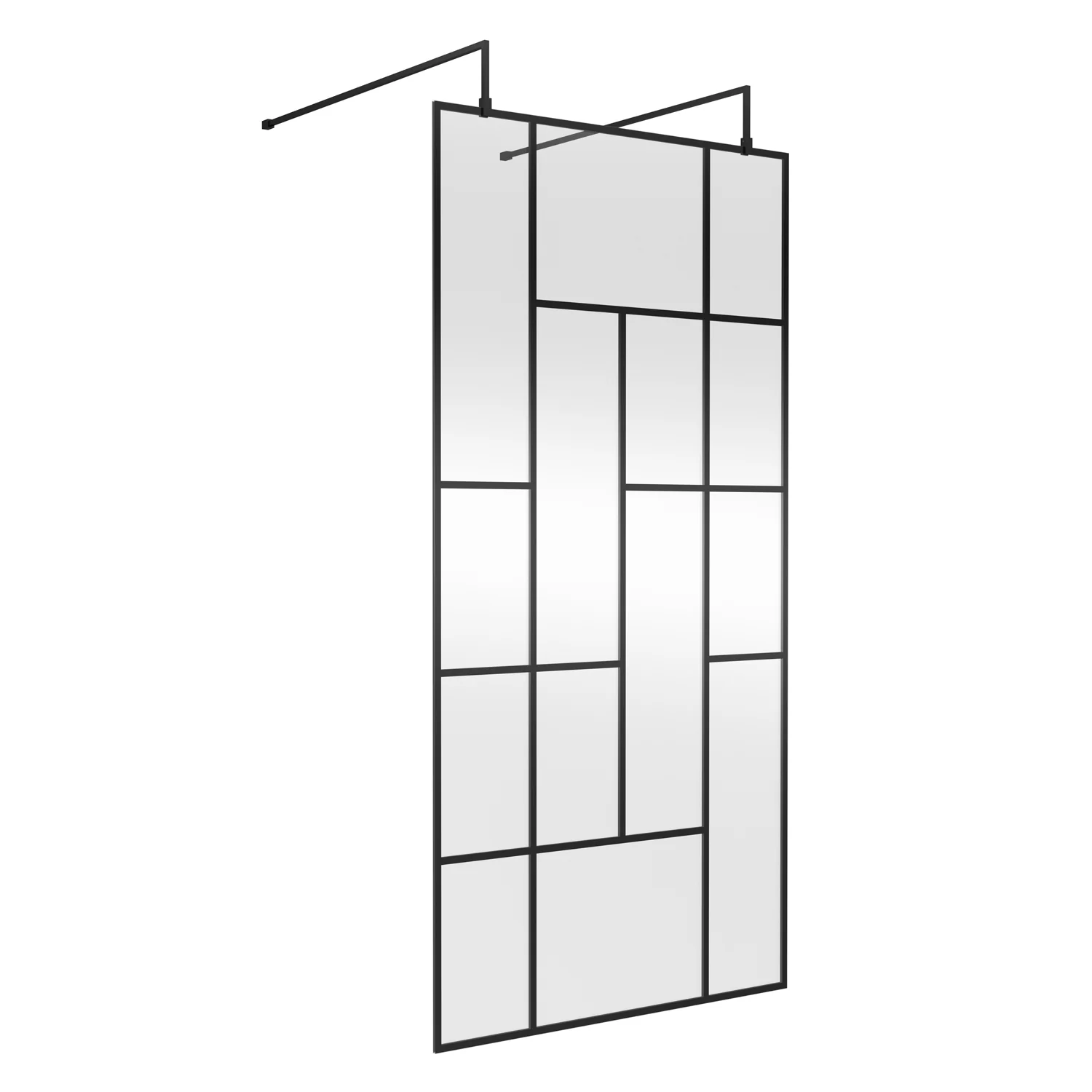 Trieste Freestanding Matt Black Abstract 1000mm Wet Room Screen with Support Bars & Feet - 8mm Glass