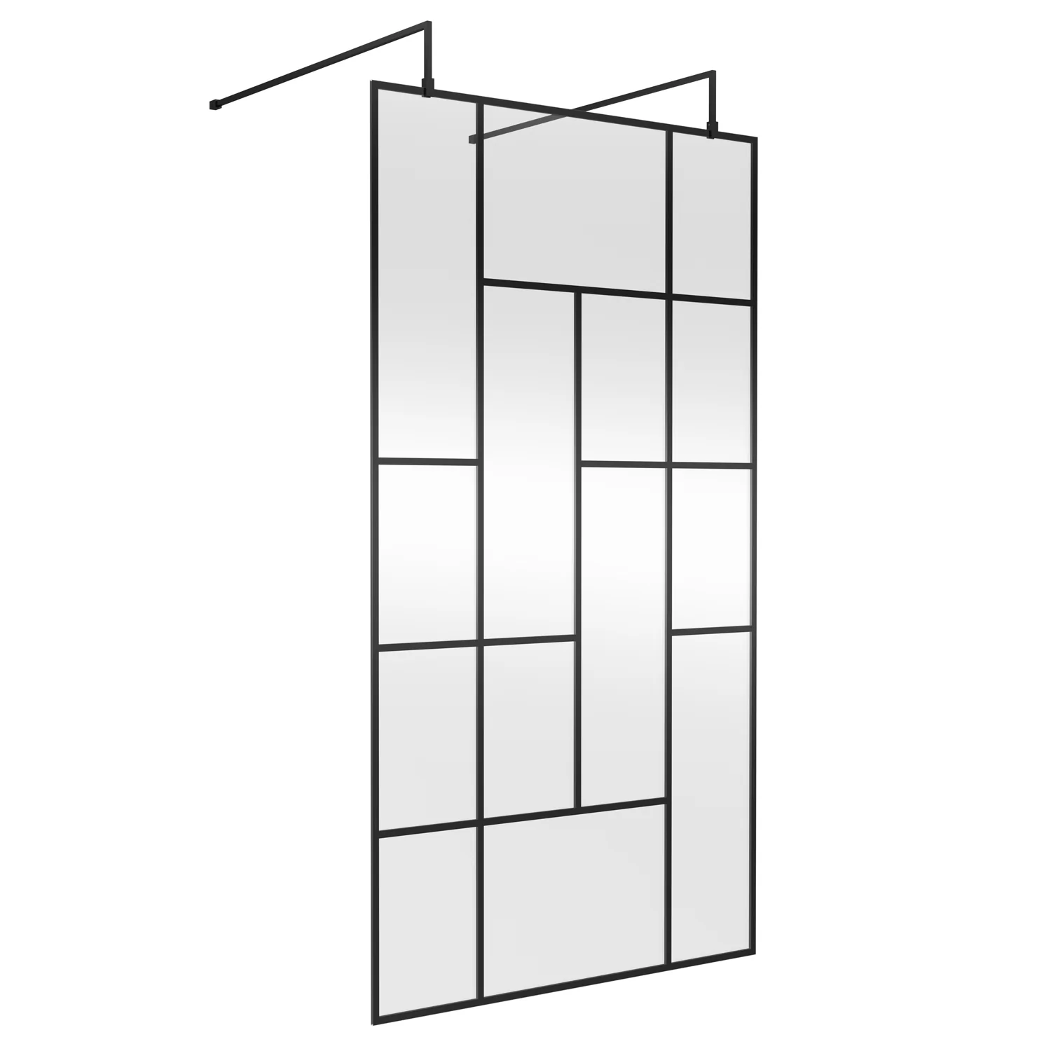 Trieste Freestanding Matt Black Abstract 1100mm Wet Room Screen with Support Bars & Feet - 8mm Glass