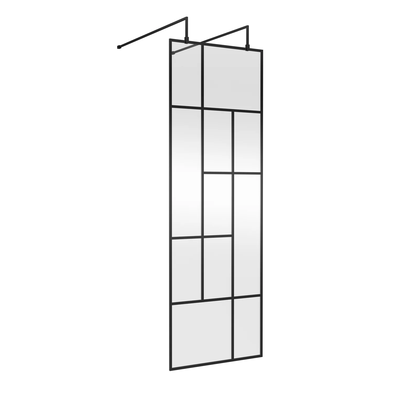 Trieste Freestanding Matt Black Abstract 700mm Wet Room Screen with Support Bars & Feet - 8mm Glass