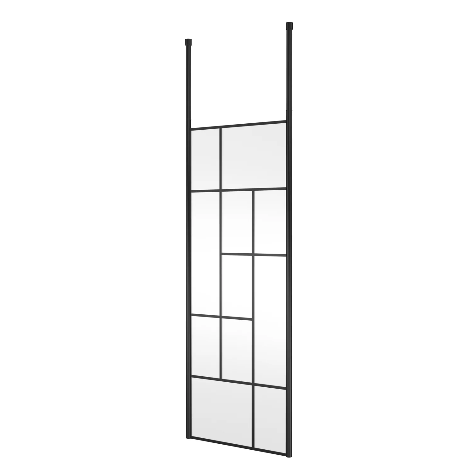 Trieste Freestanding Matt Black Abstract 760mm Wet Room Screen with Ceiling Posts - 8mm Glass