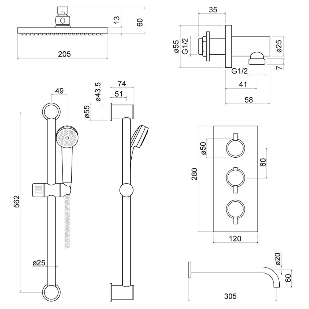 Trisen Nalor Concealed Thermostatic Shower Set - Black - Image 2