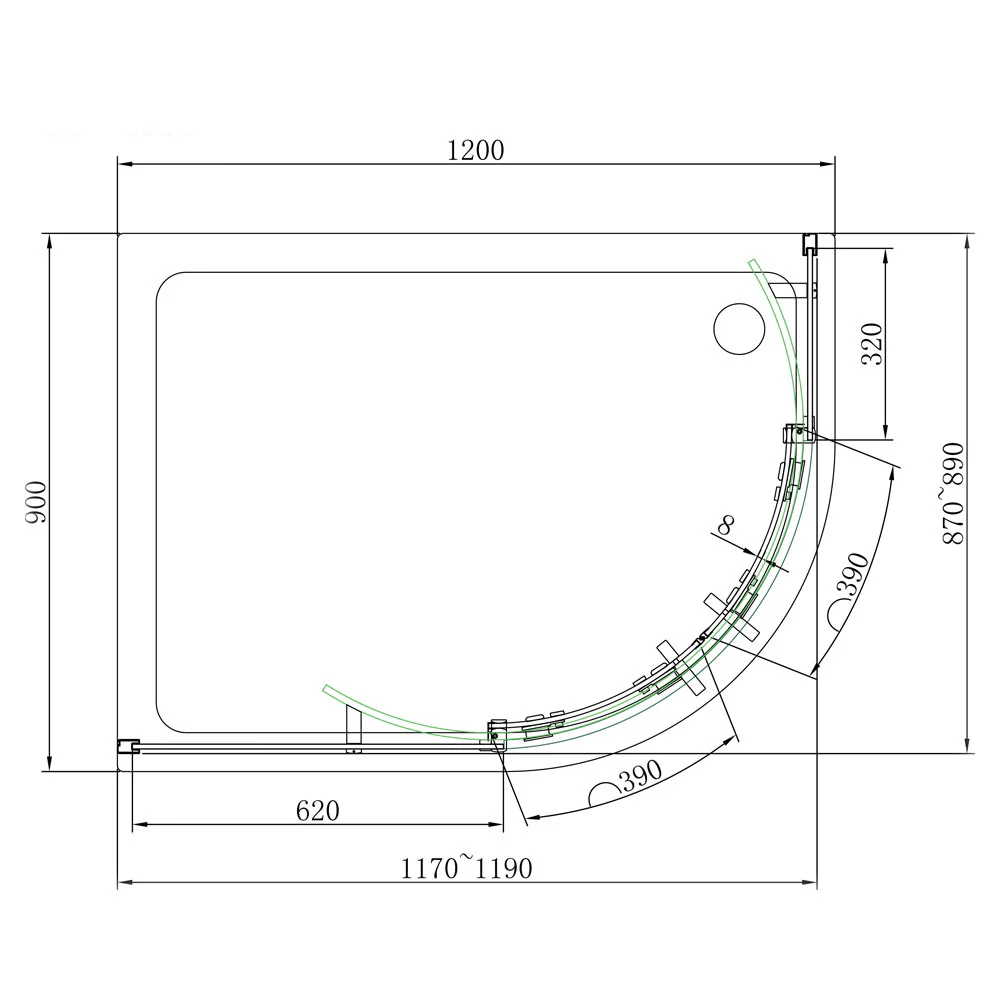 Vodas 8 Frameless Offset Quad Enclosure - 900 x 1200 - Image 3