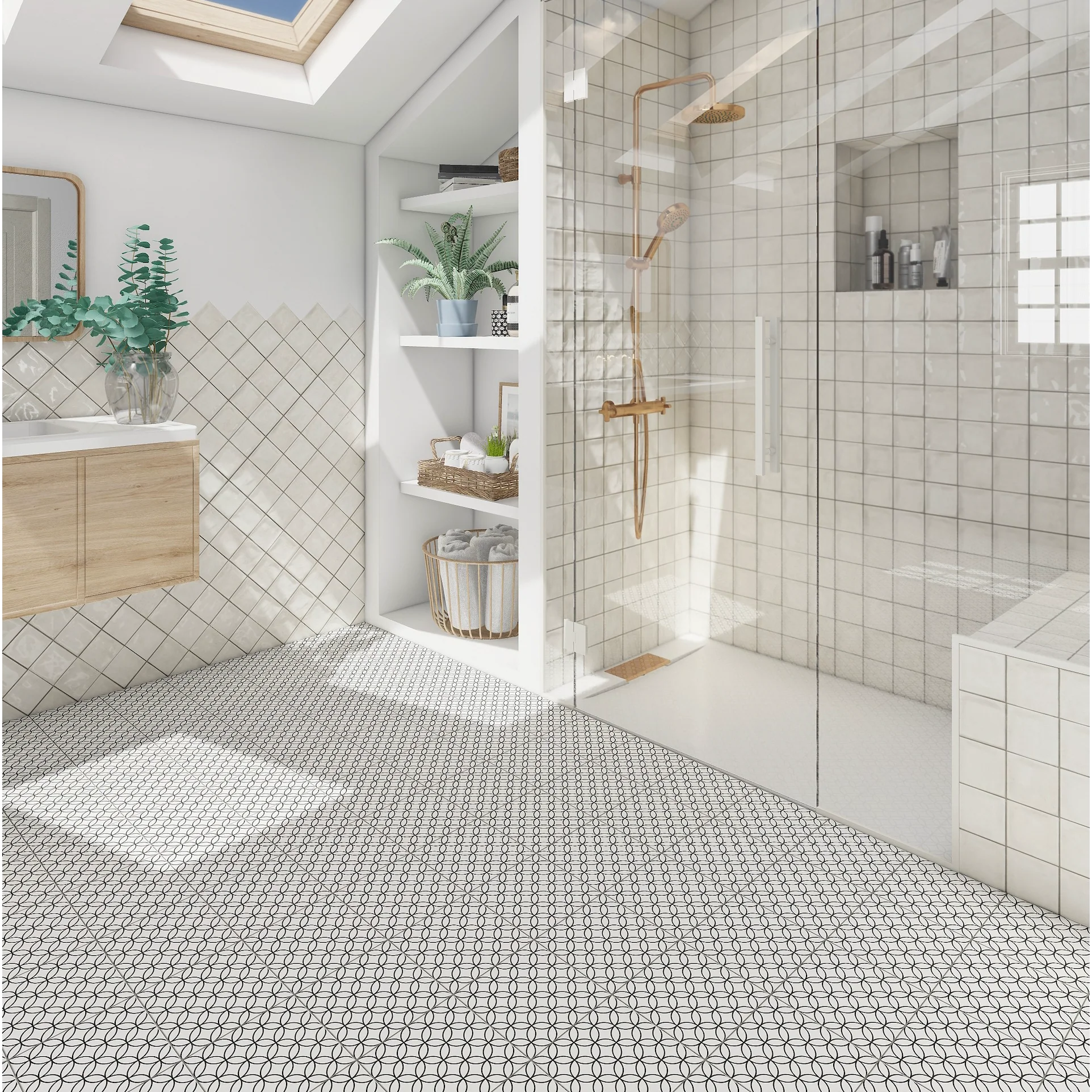 Volga White/Black Porcelain Square Tile - Image 4