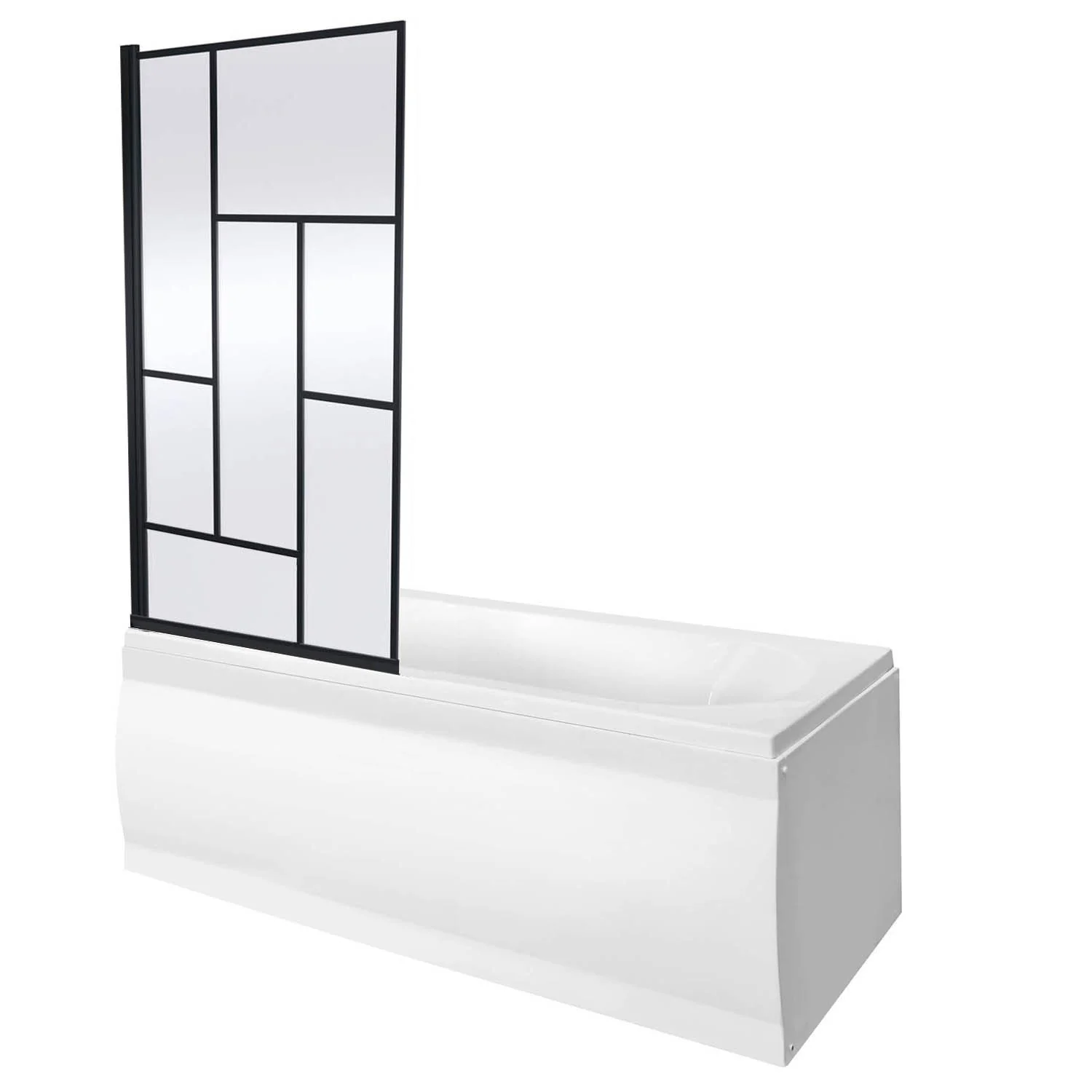 Wallgate 1700 x 700mm Single Ended Acrylic Bath & Black Abstract Bath Screen