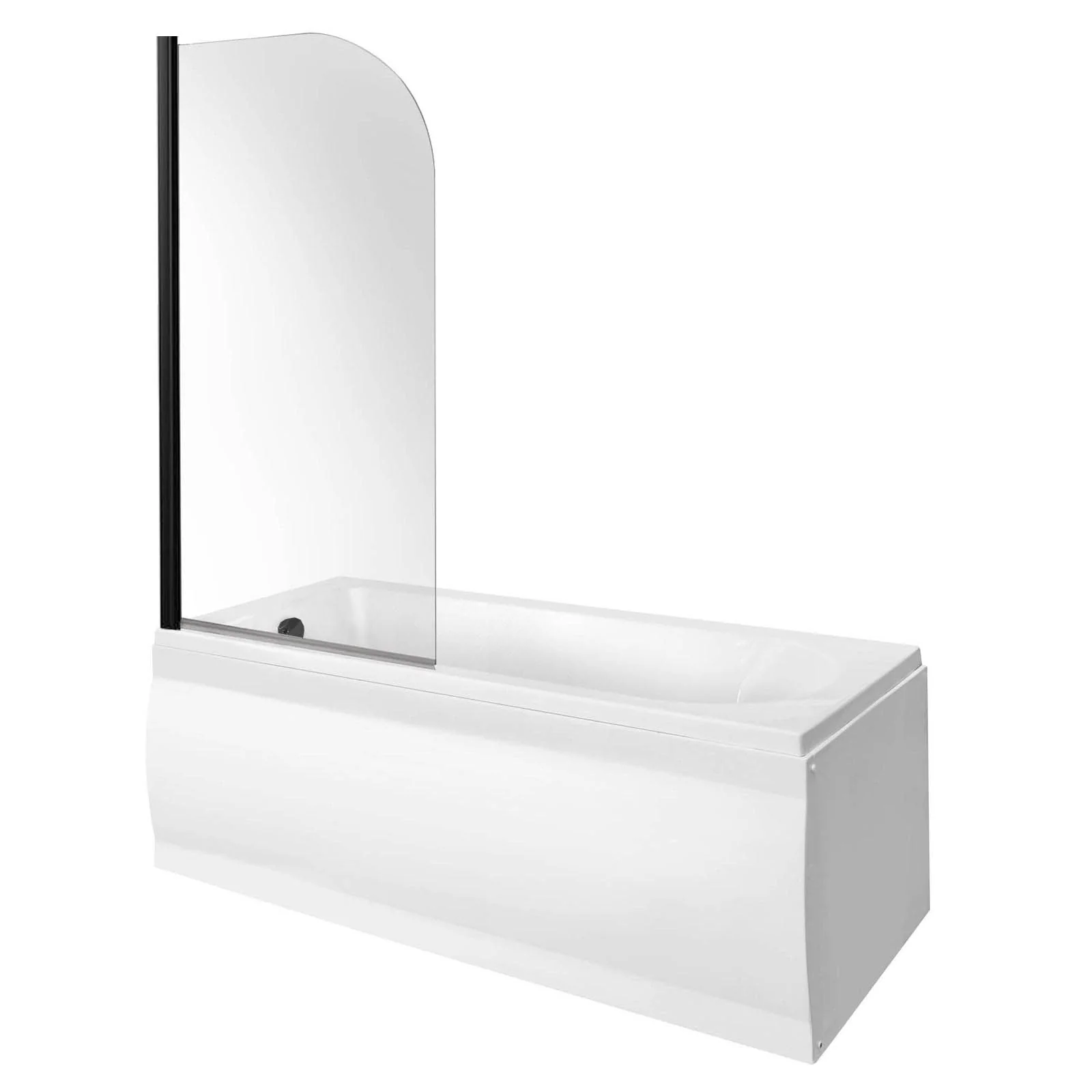 Wallgate 1700 x 700mm Single Ended Acrylic Bath & Curved Black Bath Screen