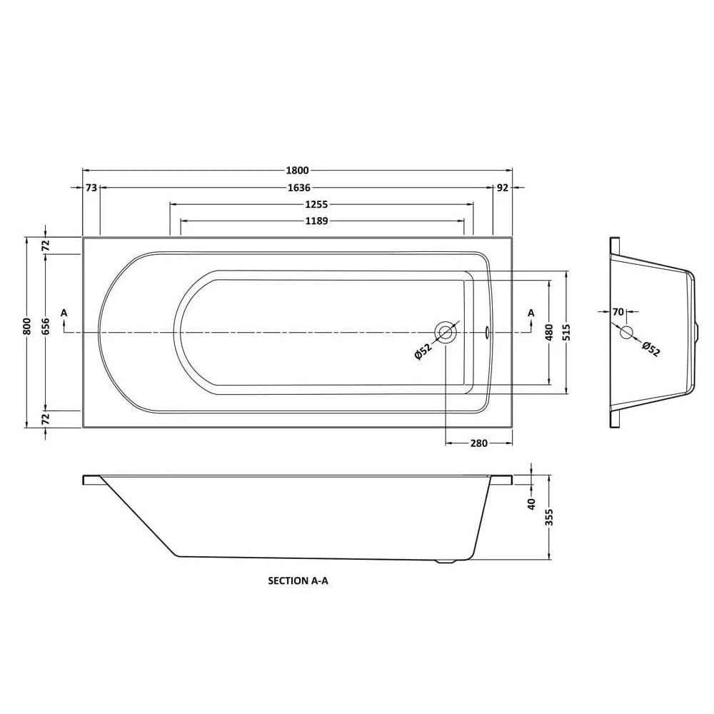Wallgate 1800 x 800 12 Jet Air Spa Bath - Image 3