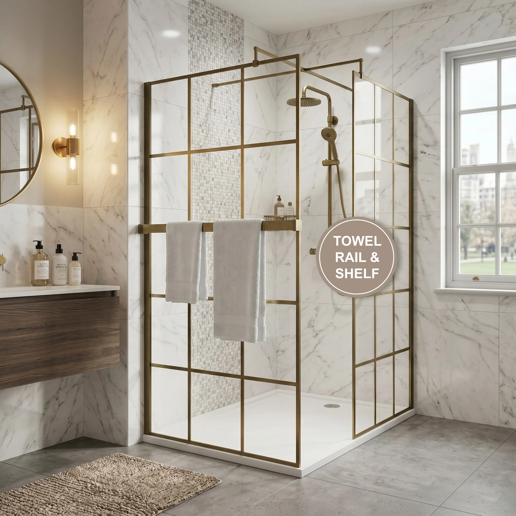 Wet room Panel Shelf - Brushed Brass - Image 2