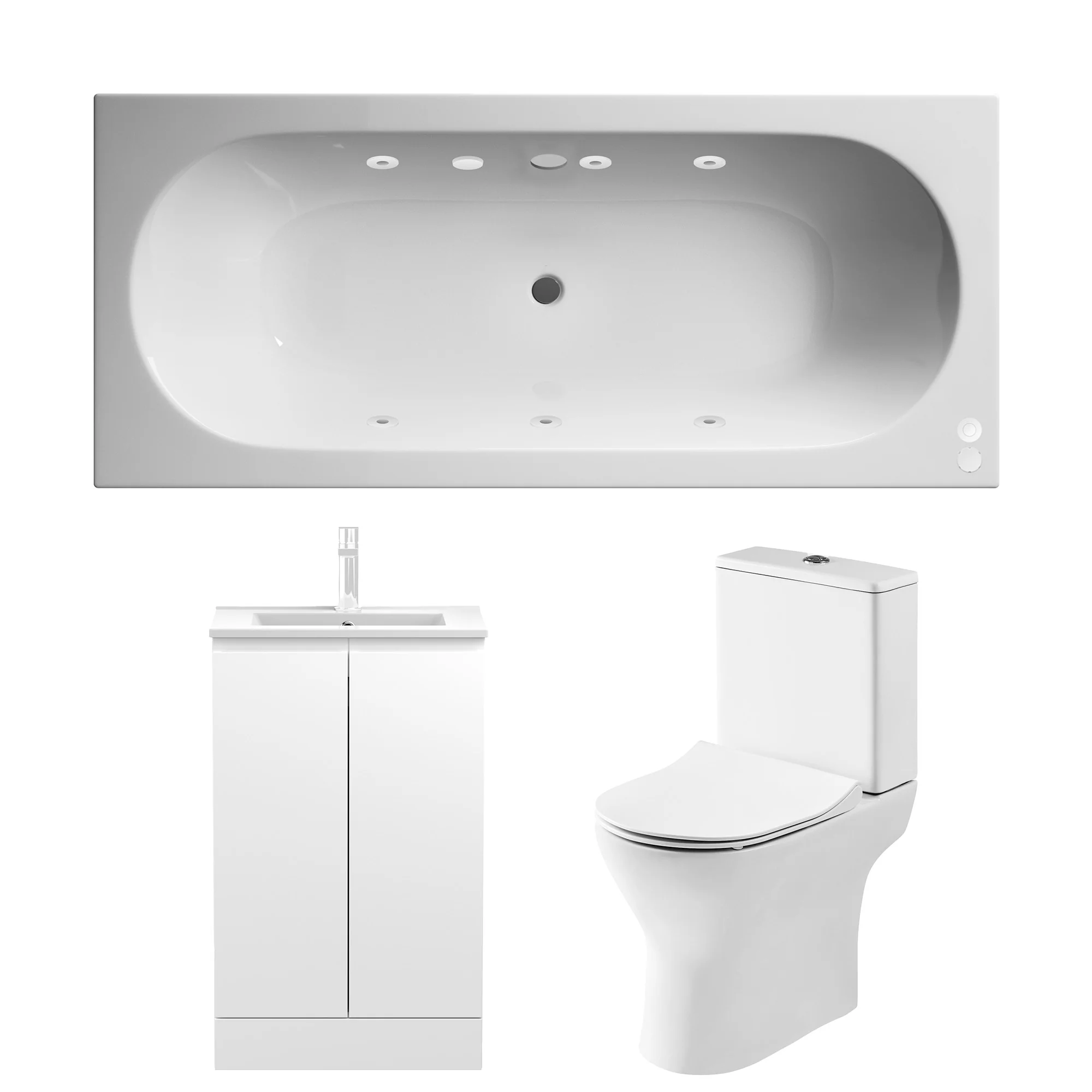 Whirlpool Double Ended Bathroom Suite - 1800 x 800 Bath with 6 White Jet Systems & 500mm Vanity Unit