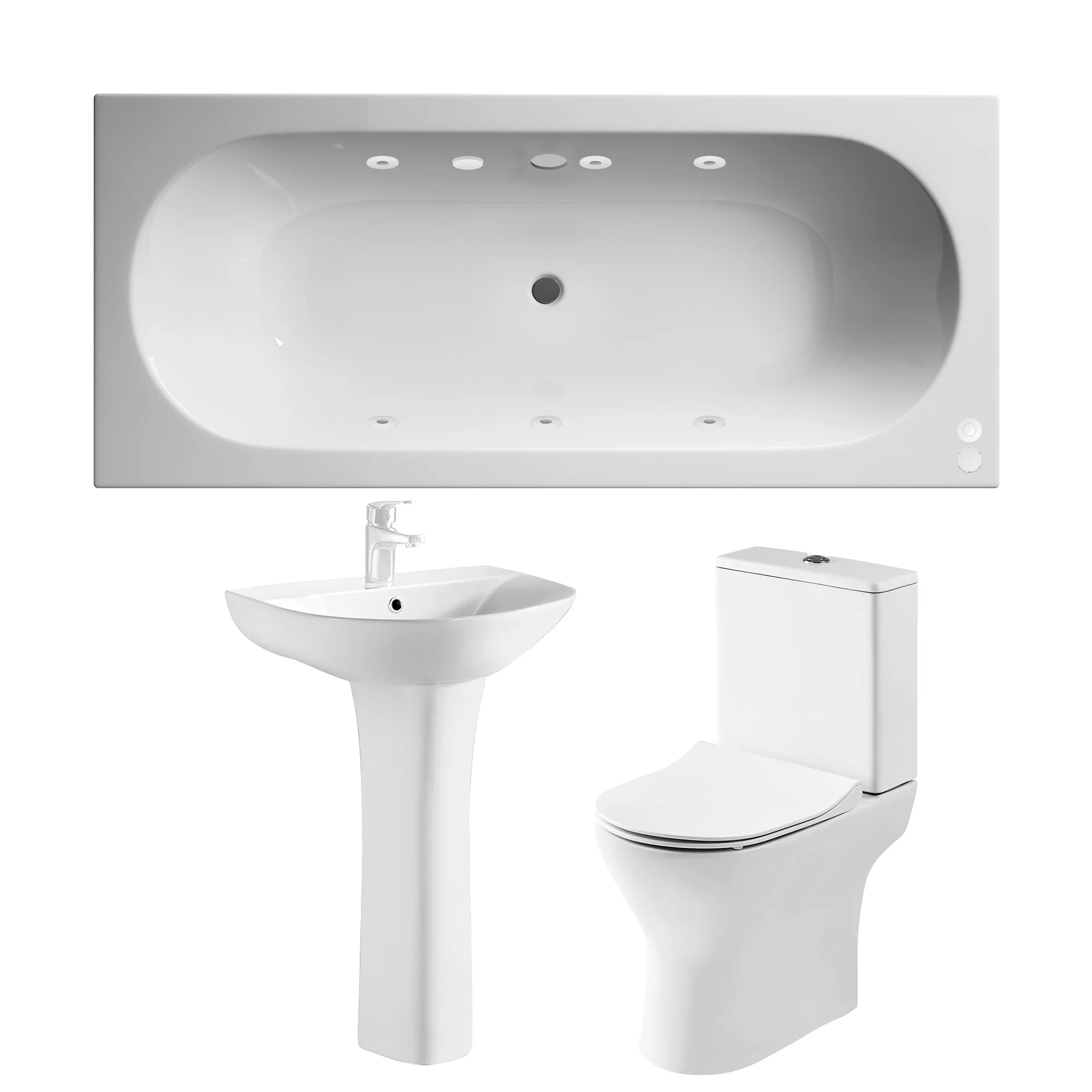 Whirlpool Double Ended Bathroom Suite - 1700 x 700 Bath with 6 White Jet Systems & Basin Pedestal