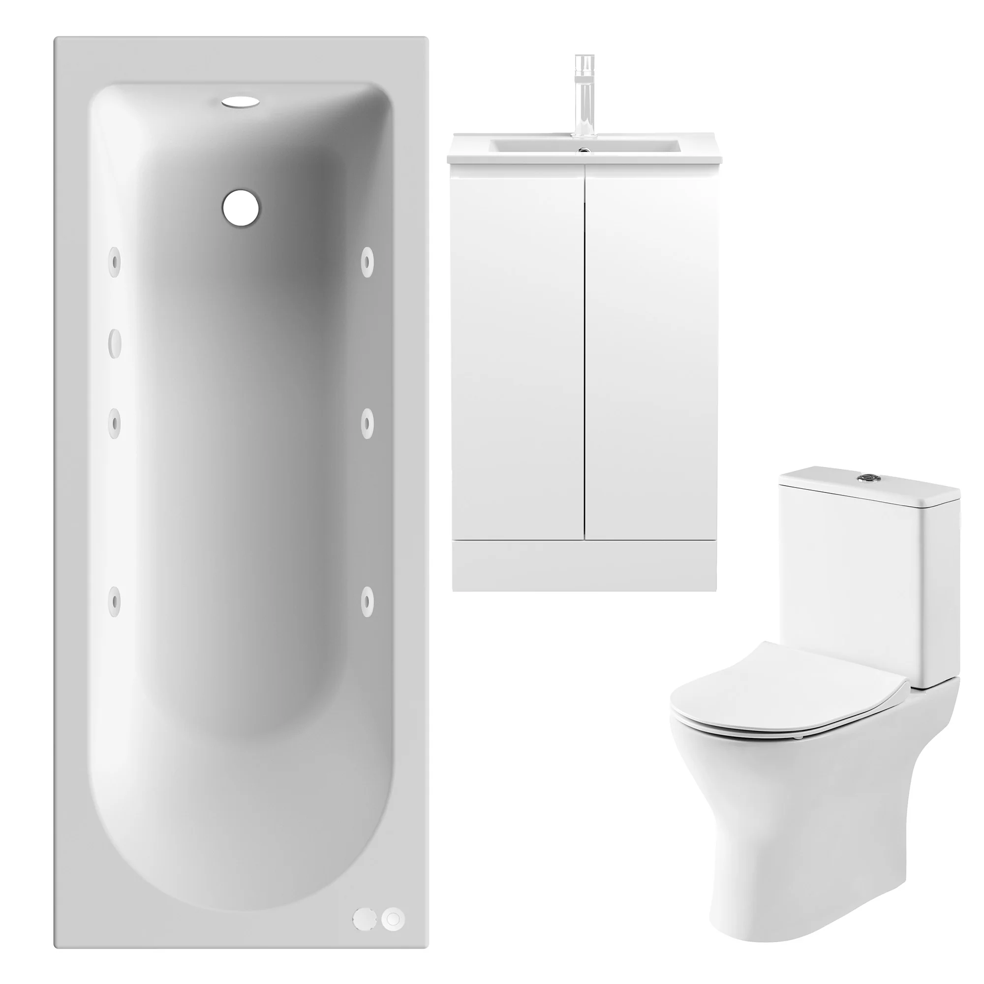 Whirlpool Single Ended Bathroom Suite - 1700 x 700 Bath with 6 White Jet Systems & 500mm Vanity Unit