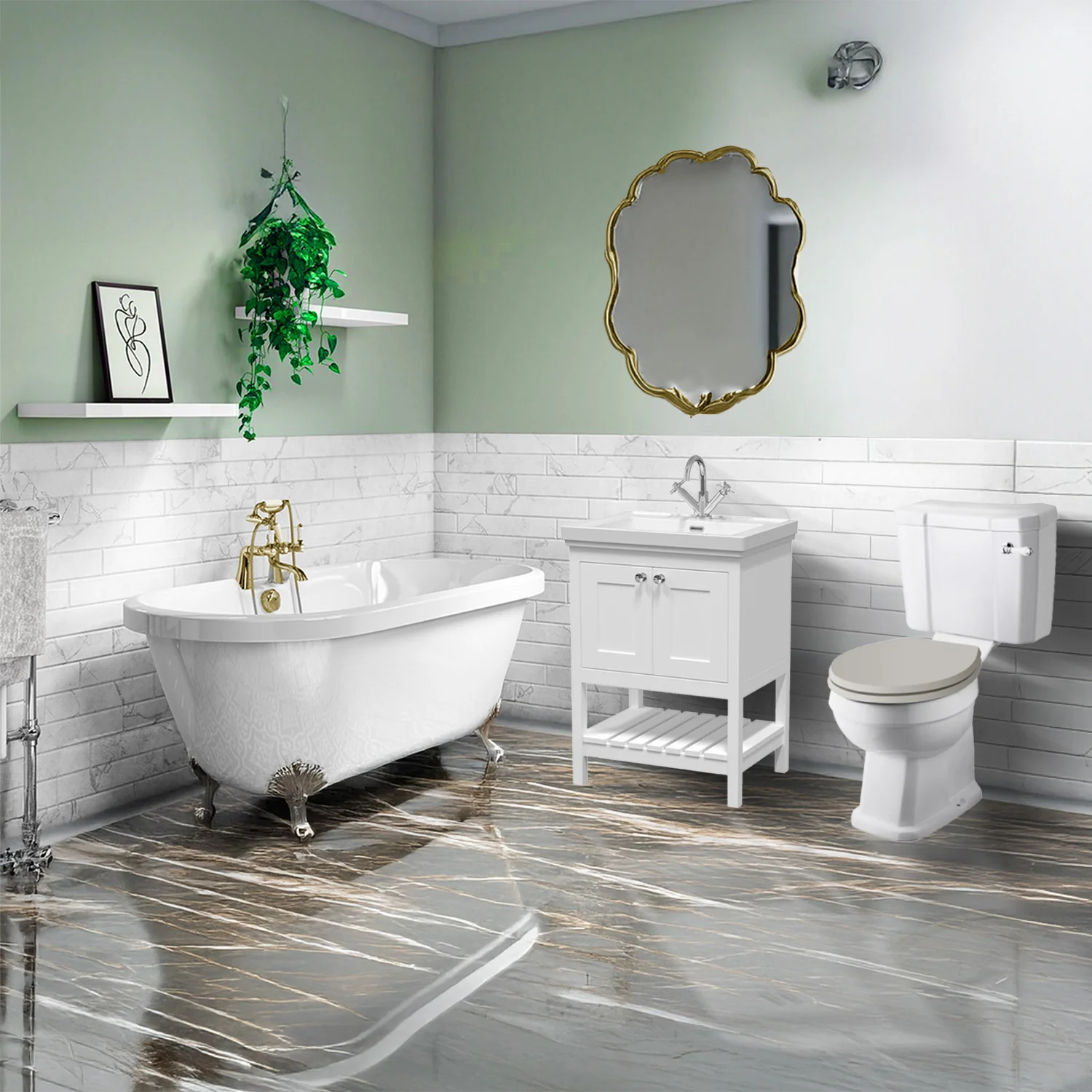 Wilmslow Traditional Freestanding Bathroom Suite with Basin Vanity Unit
