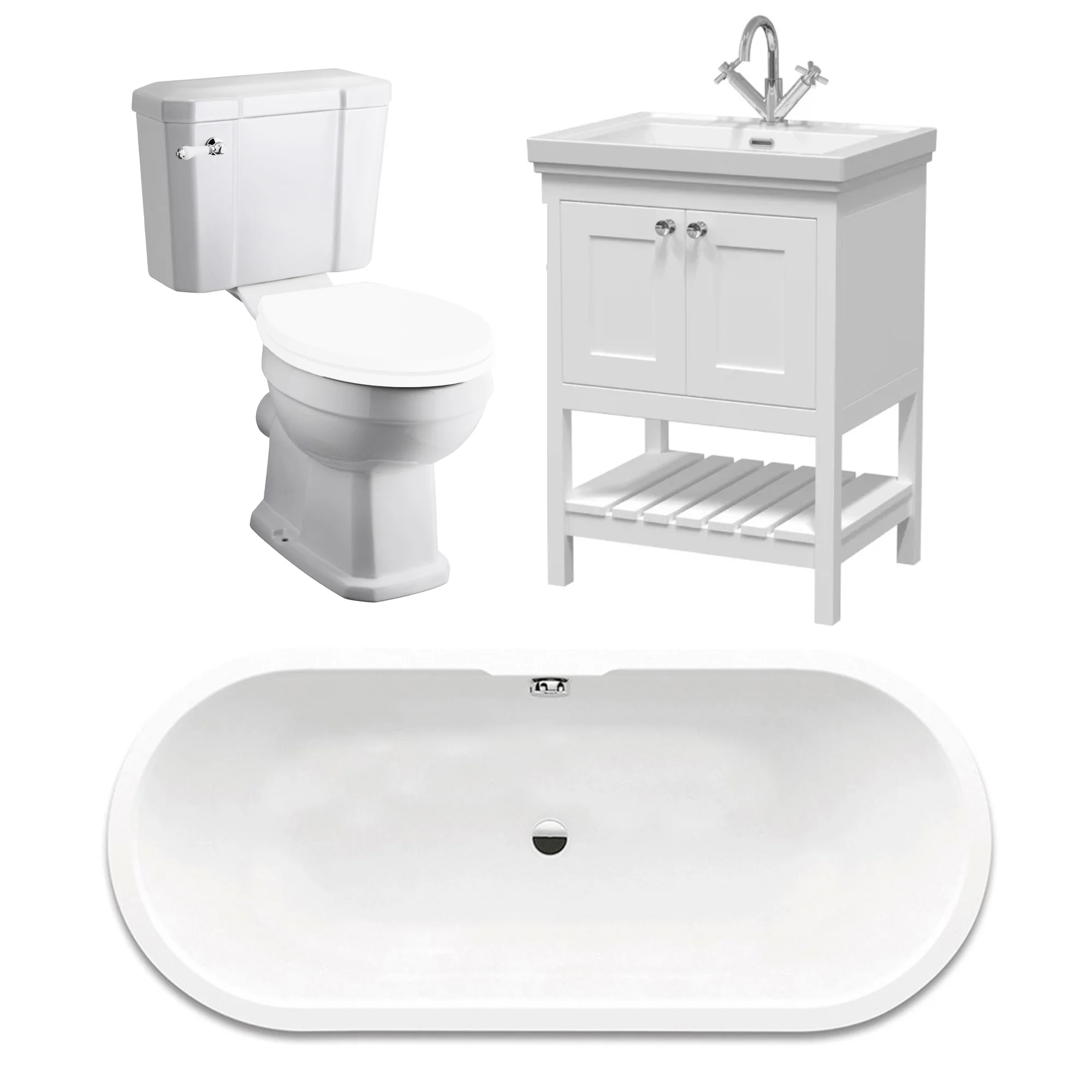 Wilmslow Traditional Freestanding Bathroom Suite with Basin Vanity Unit - Image 2