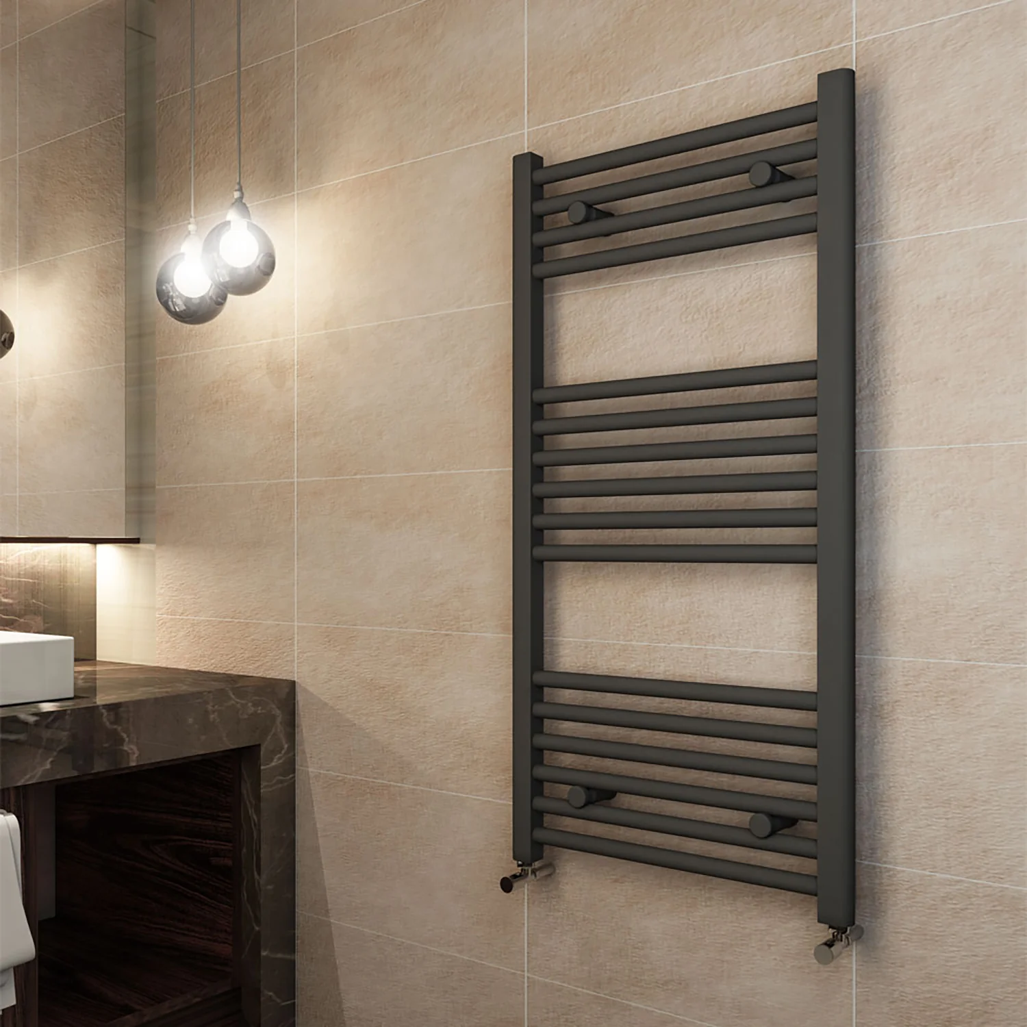 Wingrave 1200 x 500mm Straight Anthracite Heated Towel Rail - Image 2